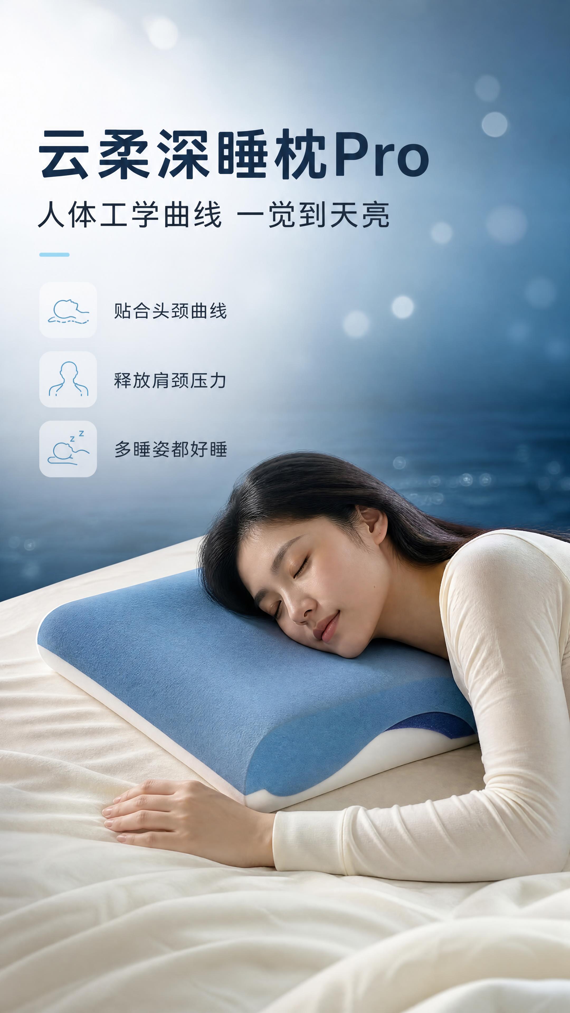 [商品] 使用【图1】云柔深睡枕Pro，蓝白双色记忆棉人体工学… - 图片创意预览