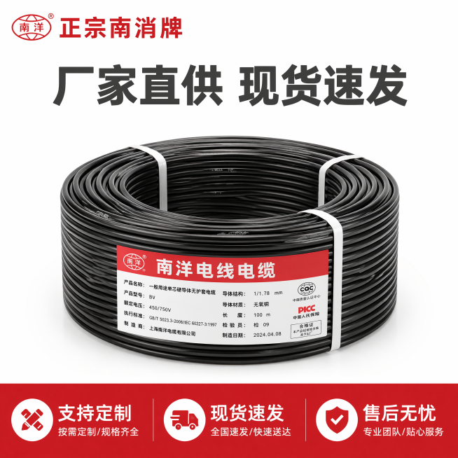 根据电缆产品生成一套618活动促销主图（5张）卖点是国家保检，无氧纯铜，厂家直销，正宗南洋牌。适配淘宝/天猫平台，主图比例1:1预览效果