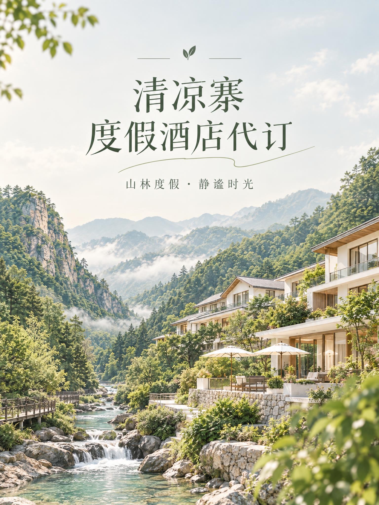 清凉寨度假酒店代订宣传图，简约ins风清新干净文艺质感，画面展… - 图片创意预览