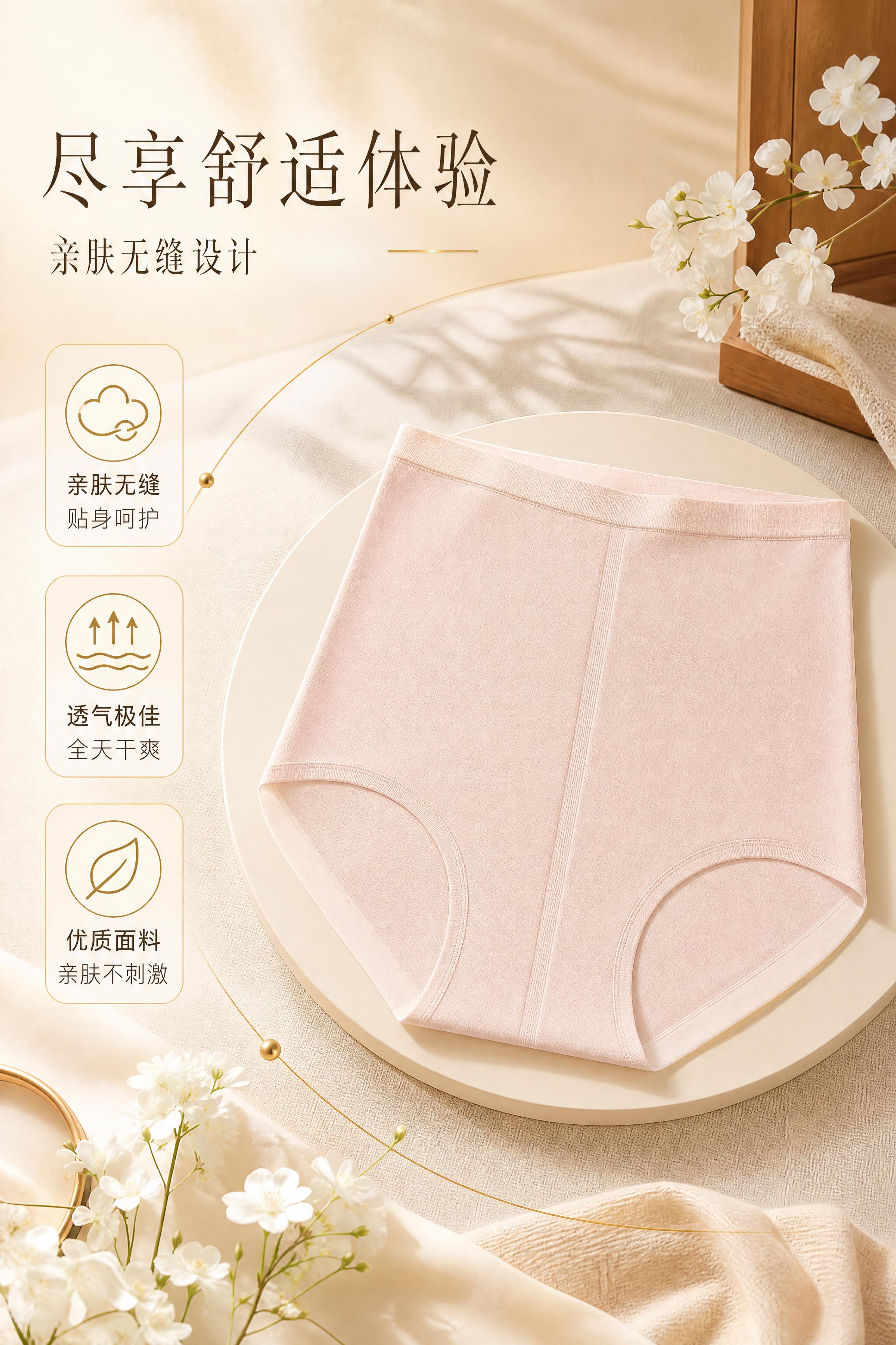 [商品] 使用【图1】浅粉色高腰女士内裤；商品处理：保留高腰版… - 图片创意预览