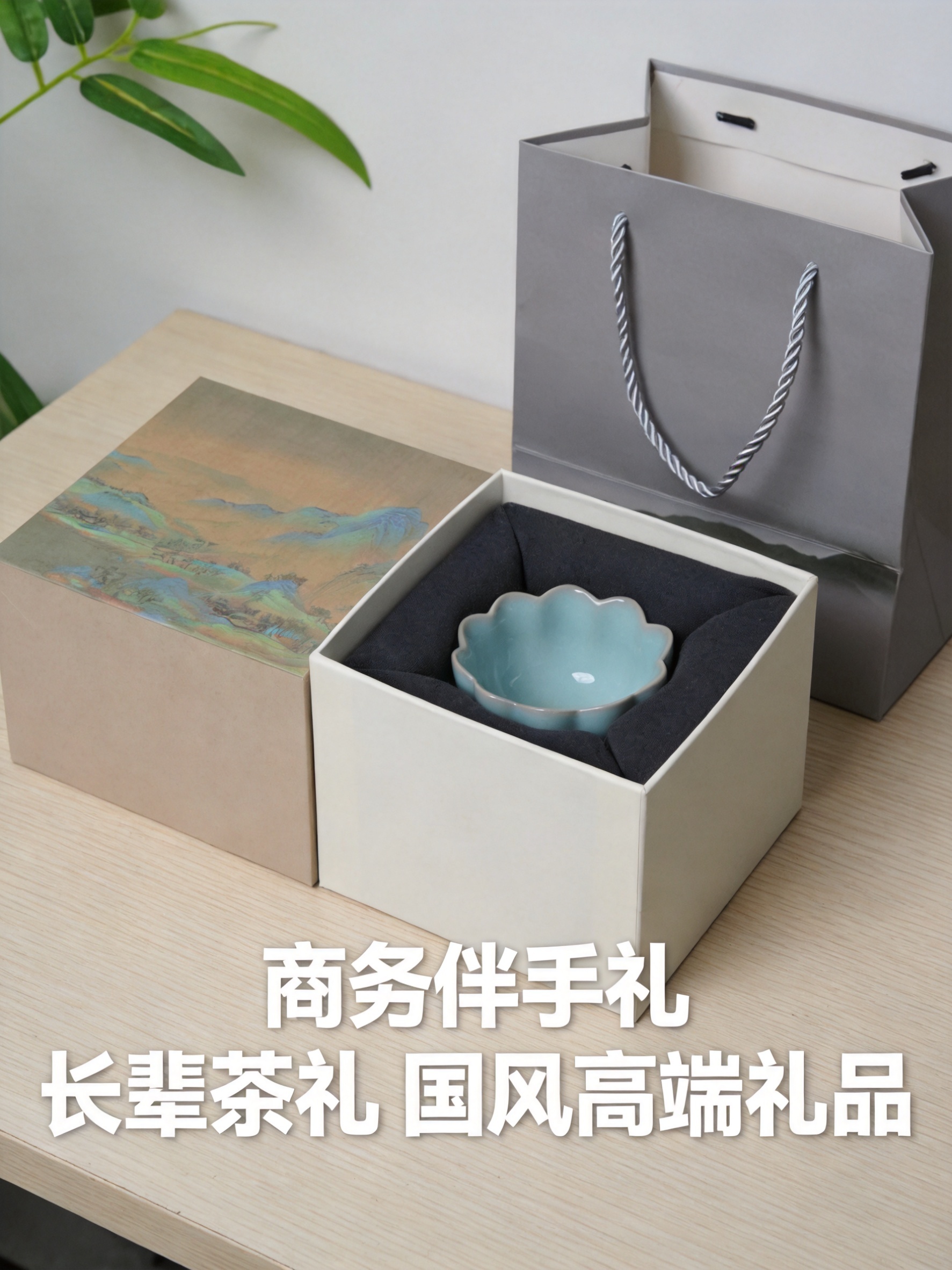 送礼交付场景图，750x1000px竖版3:4。千里江山礼盒加… - 图片创意预览