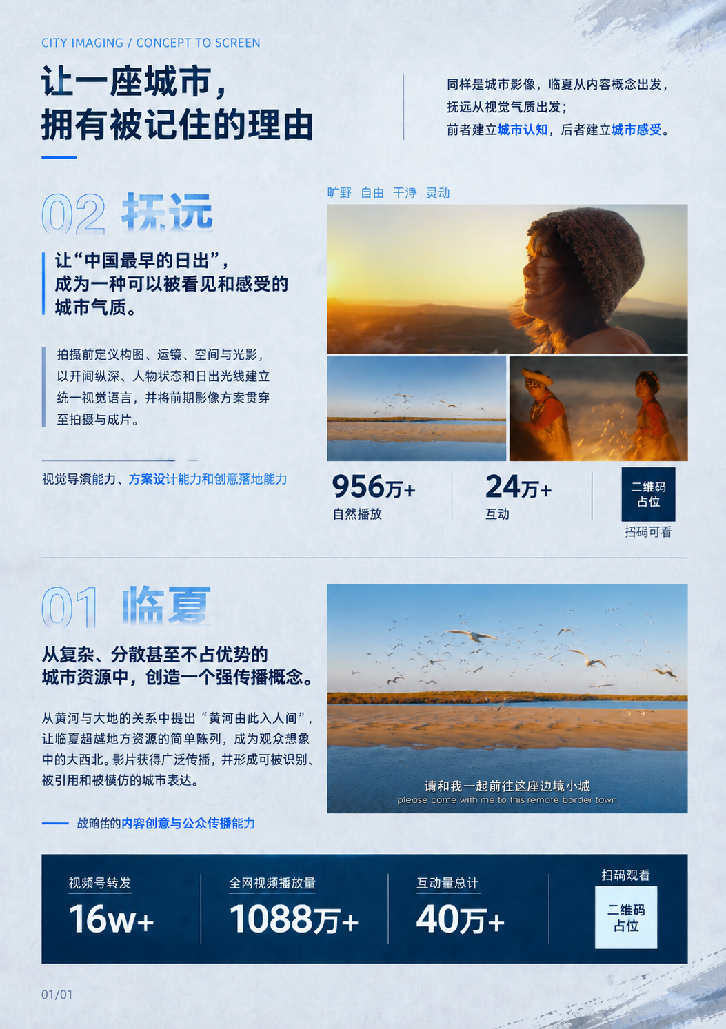 A4竖版城市文旅项目作品集简历海报，严格沿用参考首页的冰灰蓝纸… - 图片创意预览