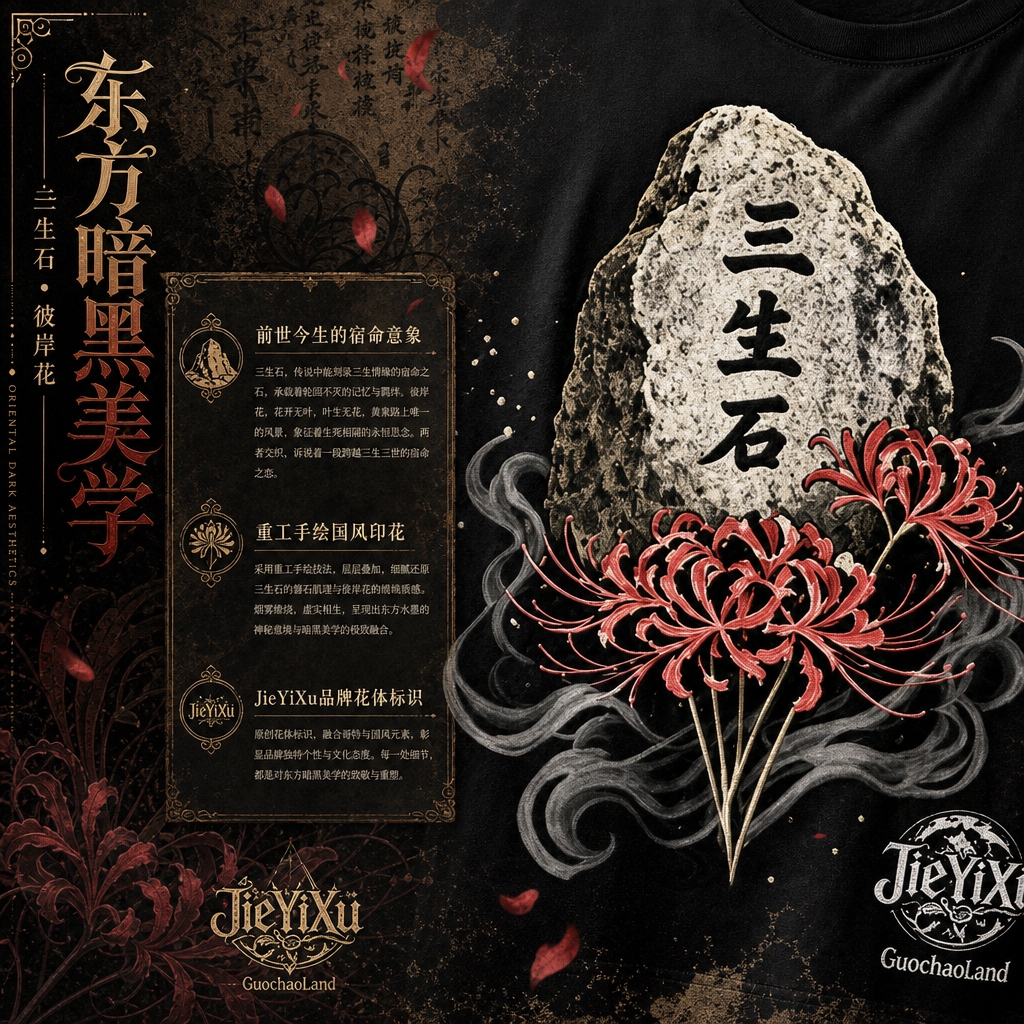 [商品] 使用【图1】黑色三生石彼岸花短袖T恤正面局部；保留三… - 图片创意预览