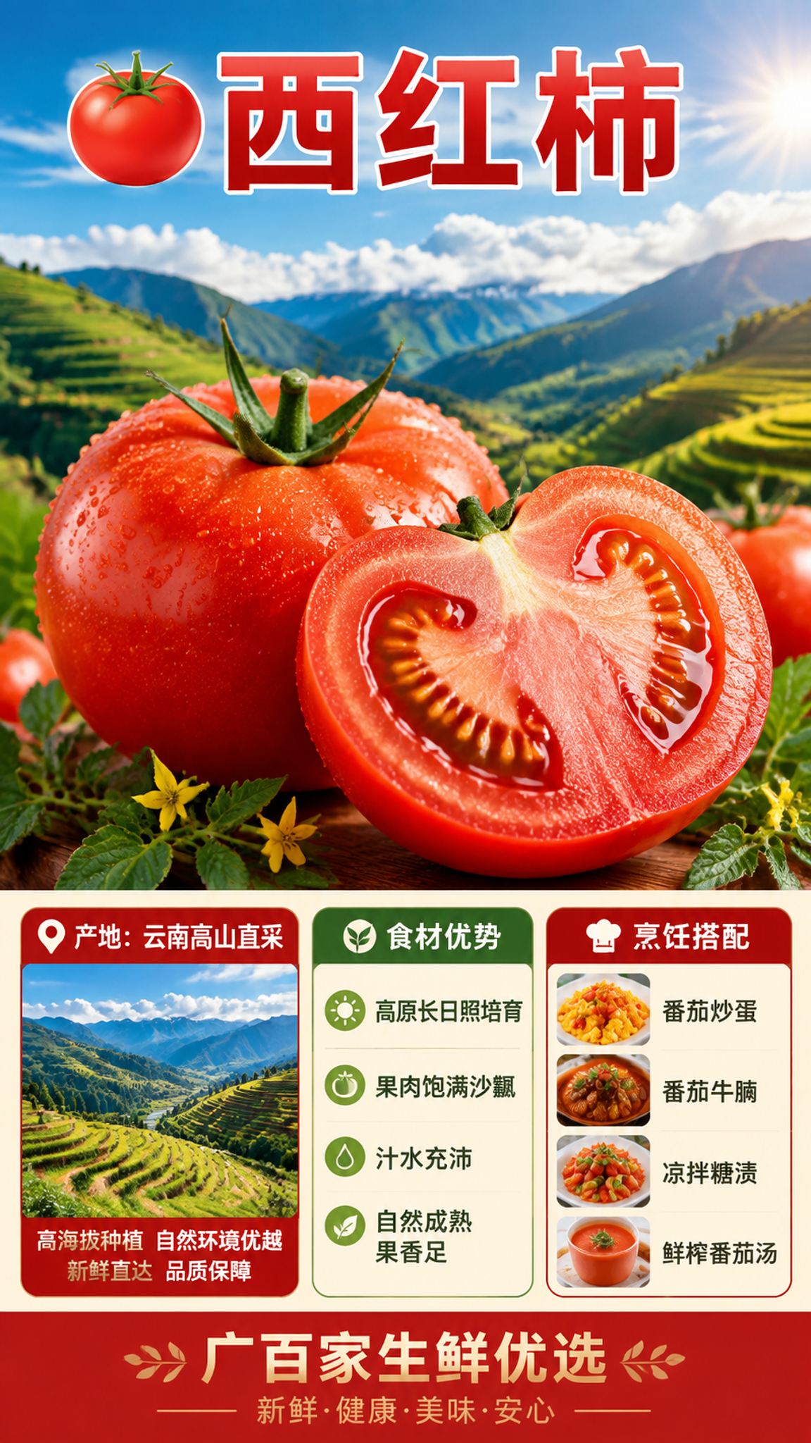 西红柿生鲜单品宣传海报，写实商业摄影风格，9:16竖版。背景为… - 图片创意预览