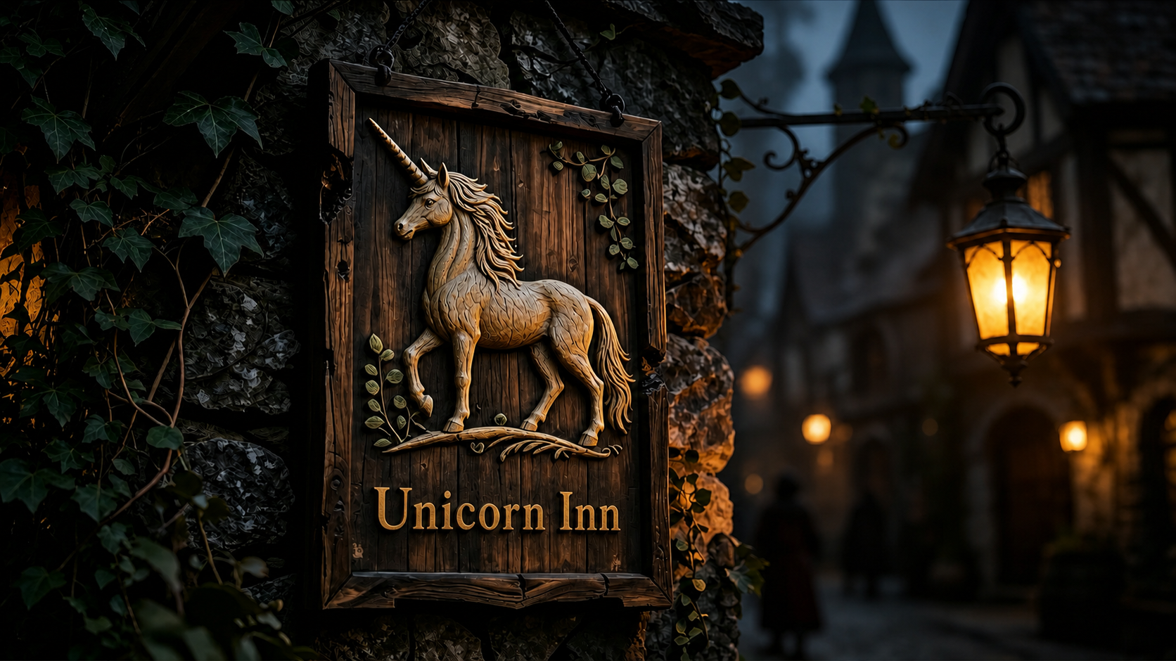 将招牌上的文字"White Wolf"改成"Unicorn"，… - 图片创意预览