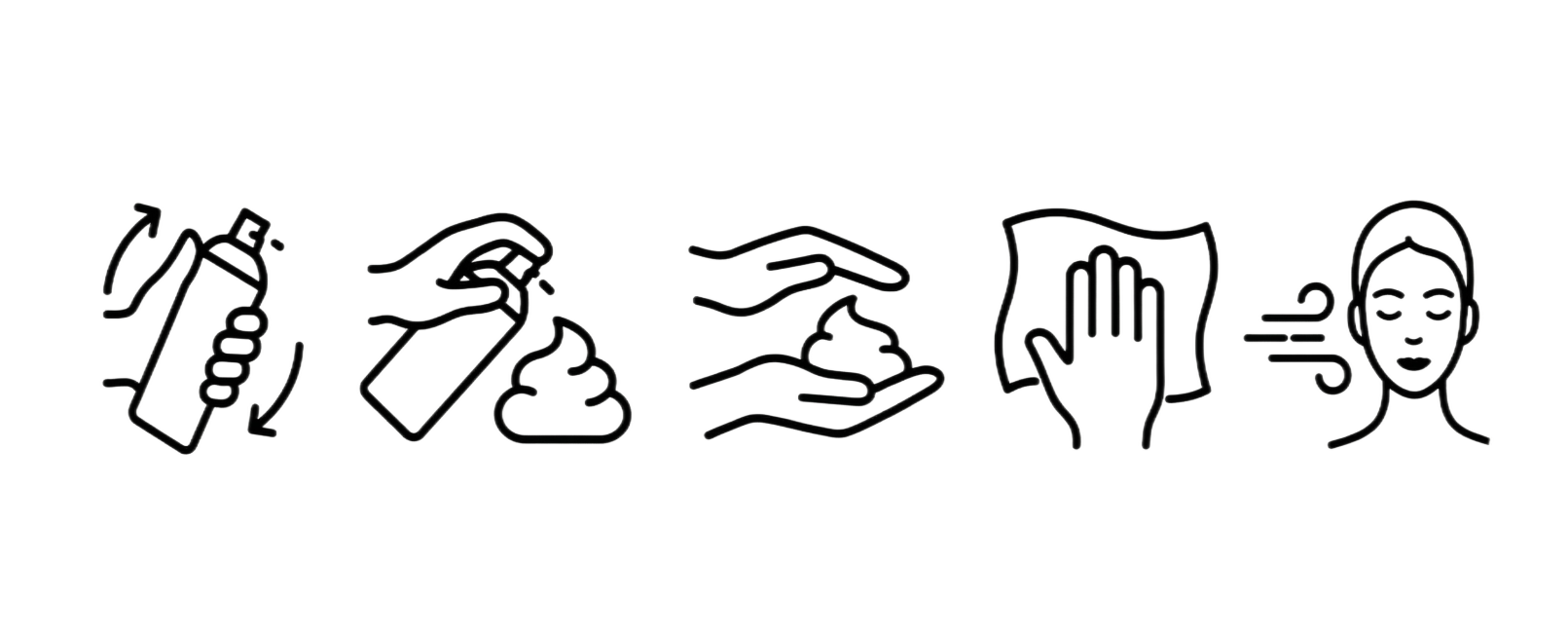 将图中五个图标分别生成单独的清晰黑色图标，每个图标简洁明了，线条流畅预览效果