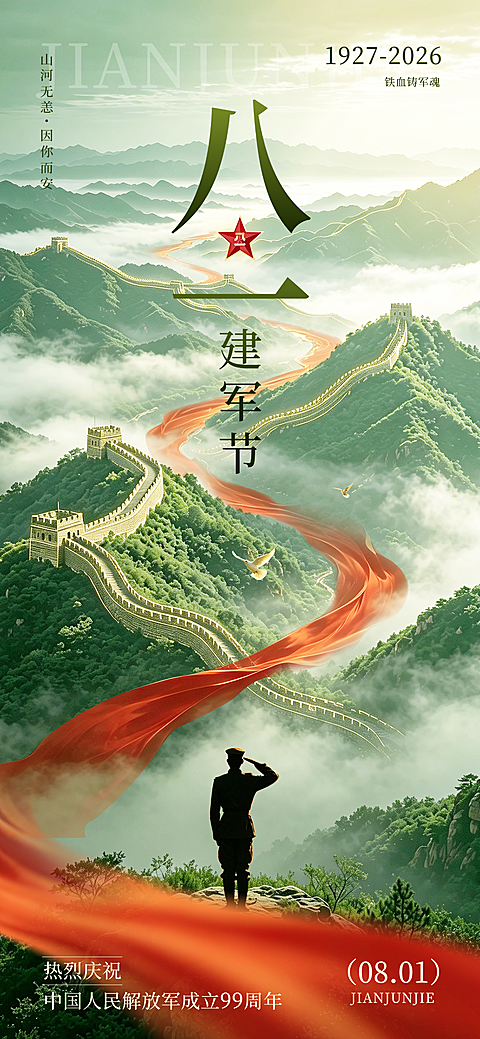 创意绿色版八一建军节宣传海报