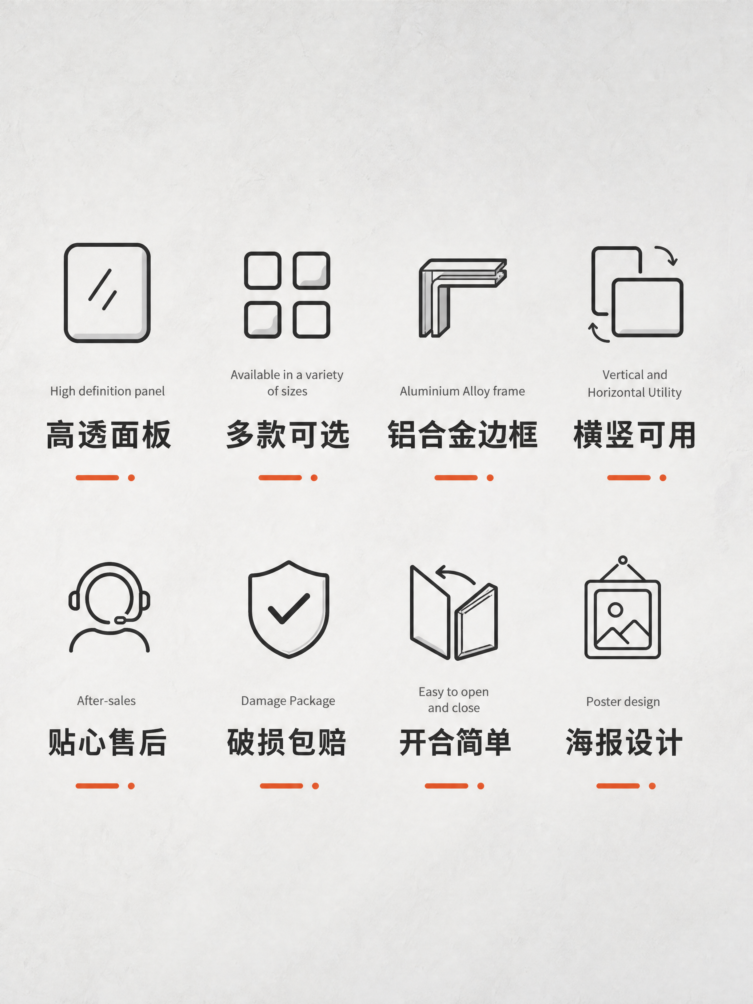 [商品] 使用【图1】铝合金展示框的8个卖点图标及文字内容；保… - 图片创意预览