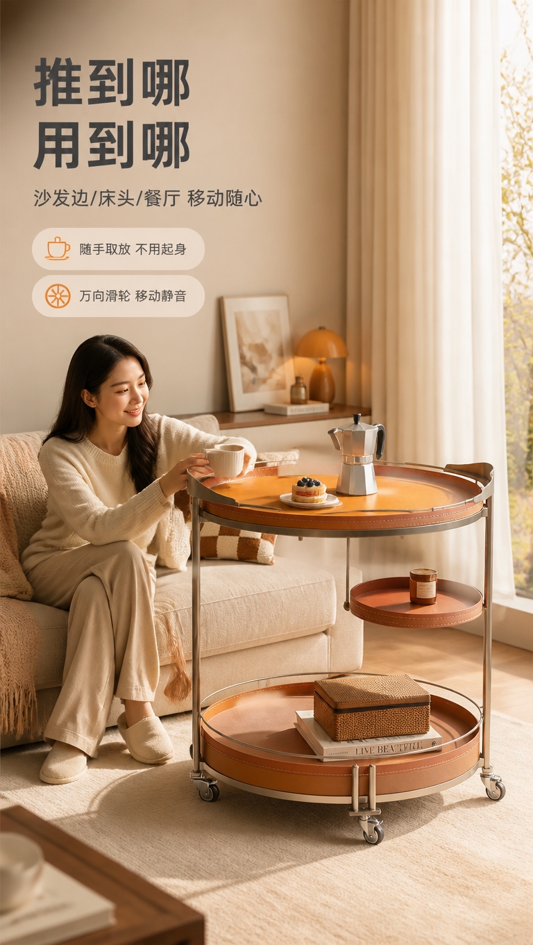 [商品] 使用【图1右】DS-810B橙色马鞍皮不锈钢移动餐车… - 图片创意预览