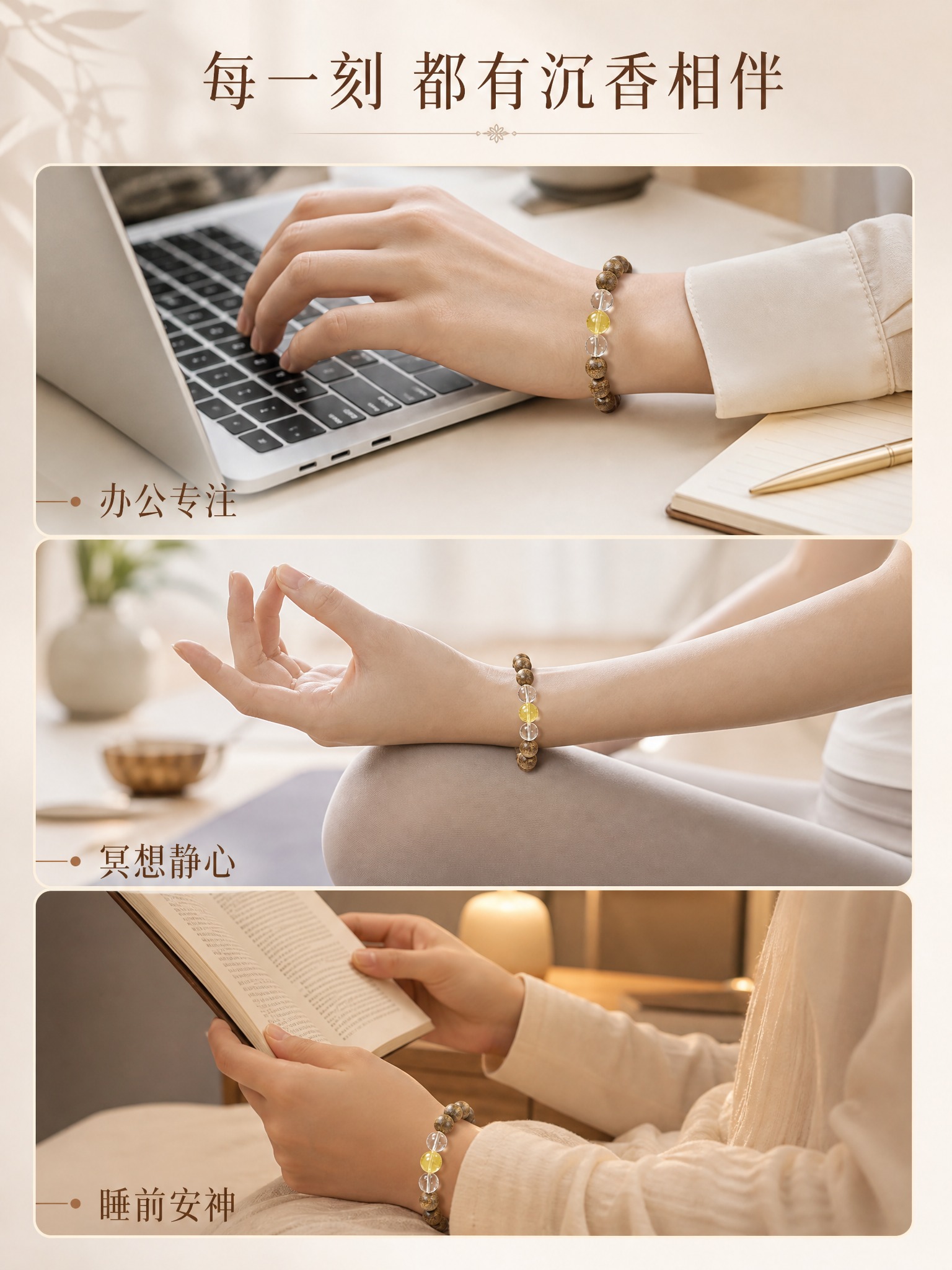[商品] 使用【图1】沉香水晶手串（沉香木珠+金花蜜蜡+金发晶… - 图片创意预览