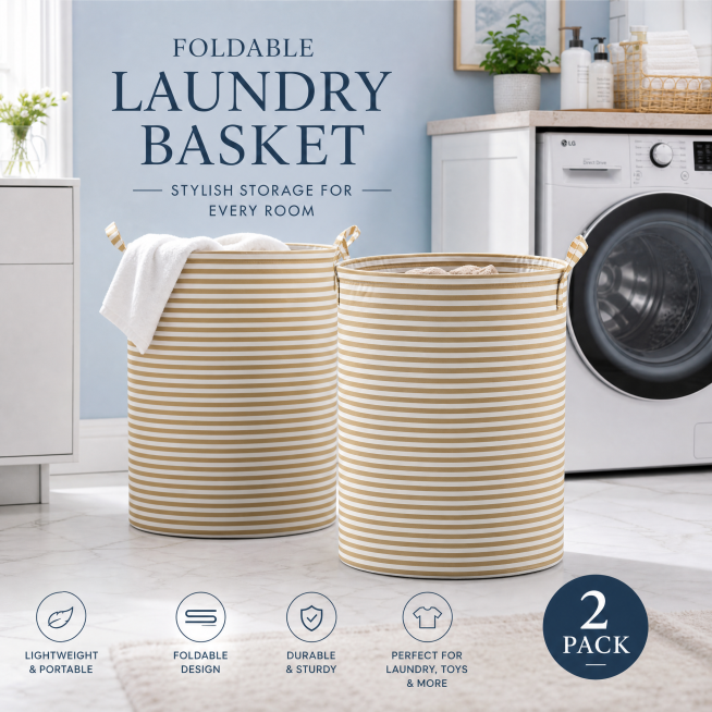 Two-pack fabric foldable storage basket for bathroom laundry, toys and clothes storage, suitable for预览效果
