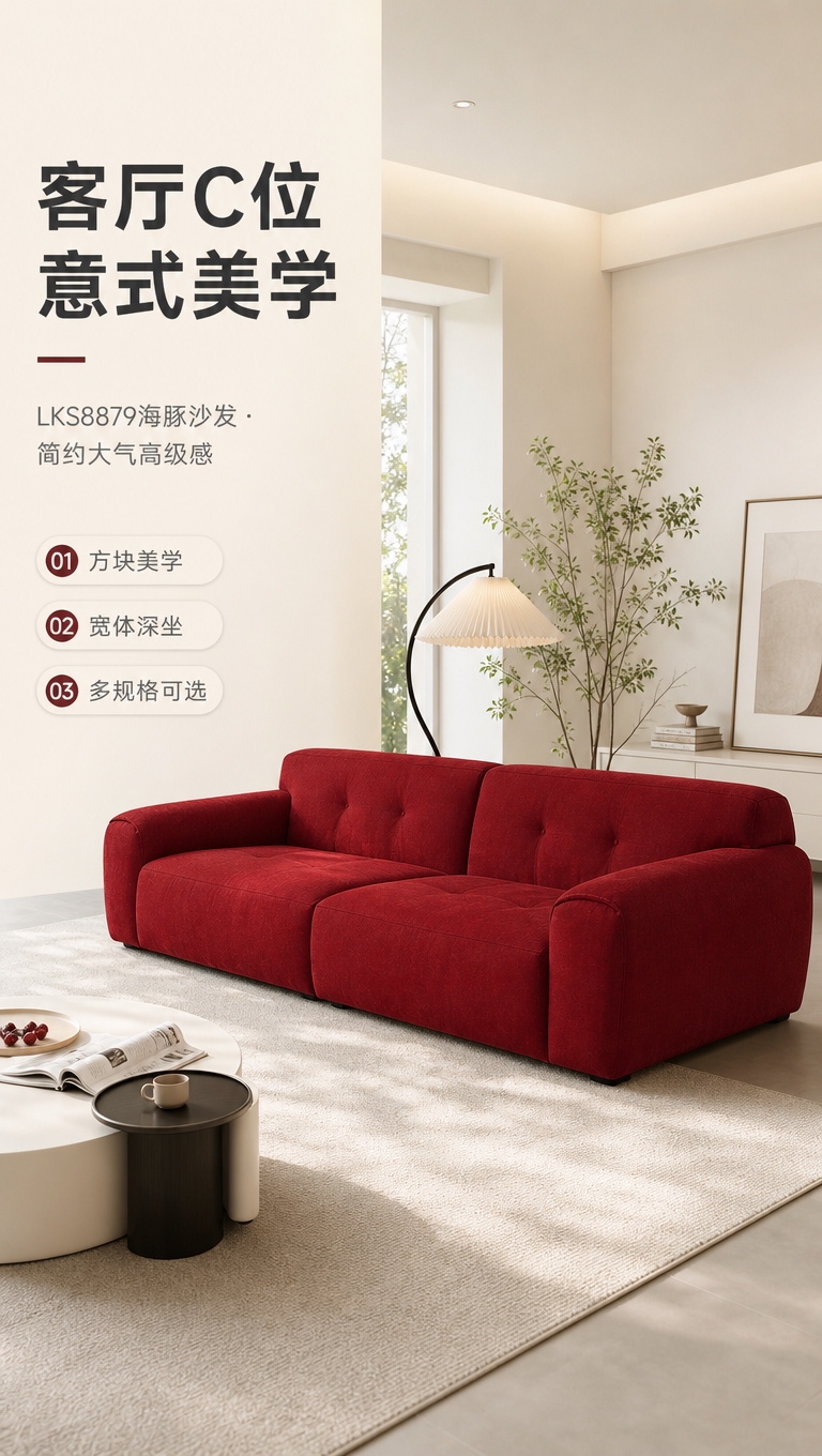 [商品] 使用【图1】LKS8879海豚沙发，正红色布艺款；保… - 图片创意预览