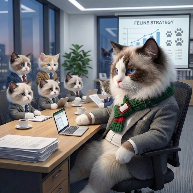 再增加5只小猫咪一起开会预览效果