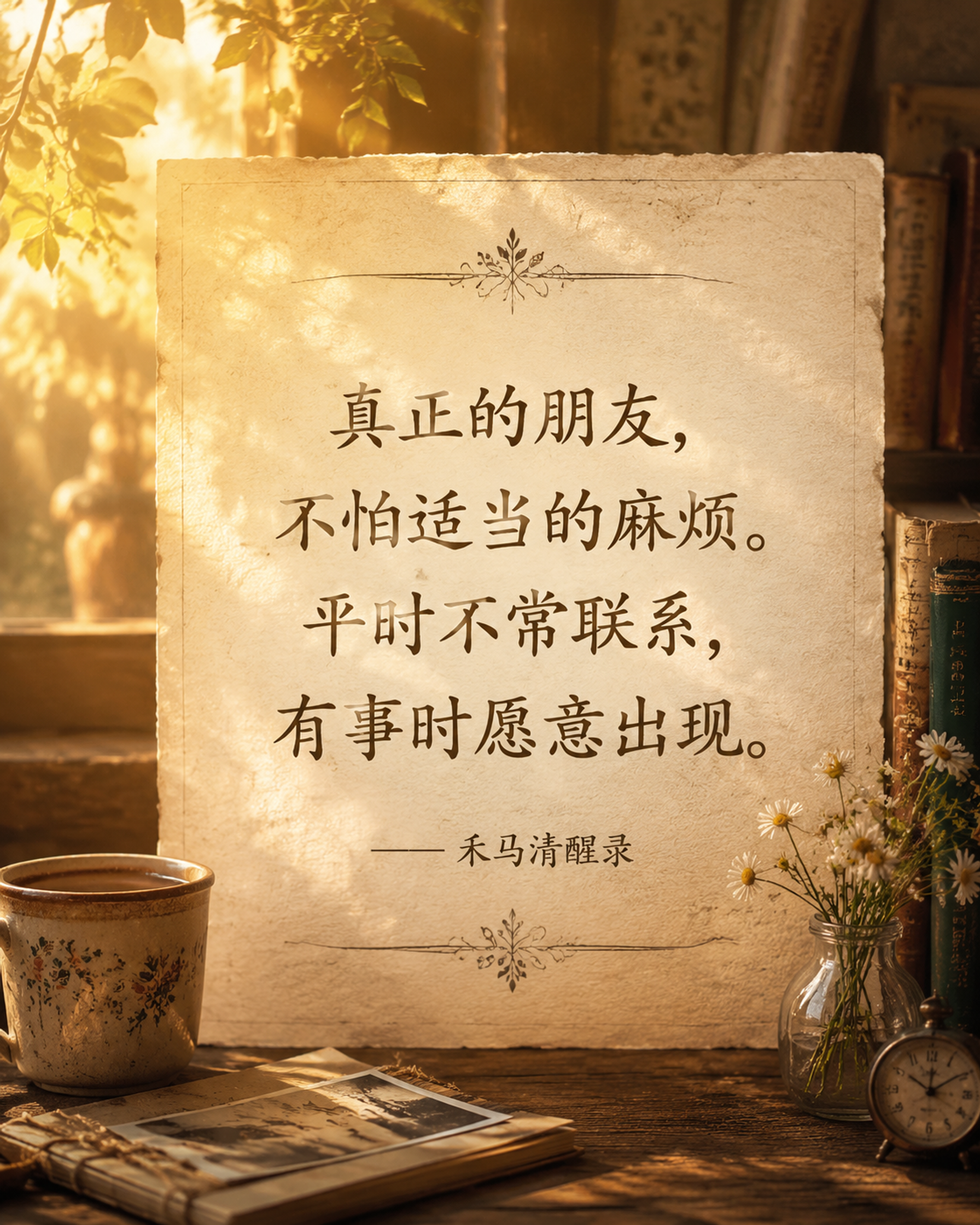 竖版金句图，比例4:5，温暖怀旧的背景，柔和的暖色调，画面中央… - 图片创意预览