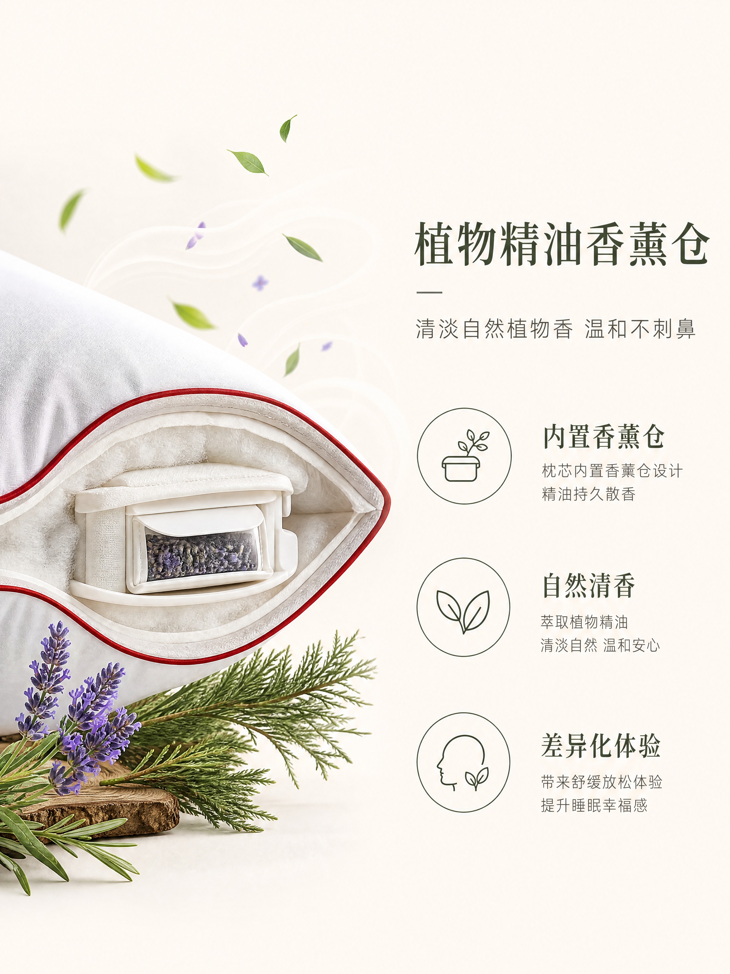 家纺详情页卖点总述图，左图右文布局。左侧60%：一个红边白色高… - 图片创意预览