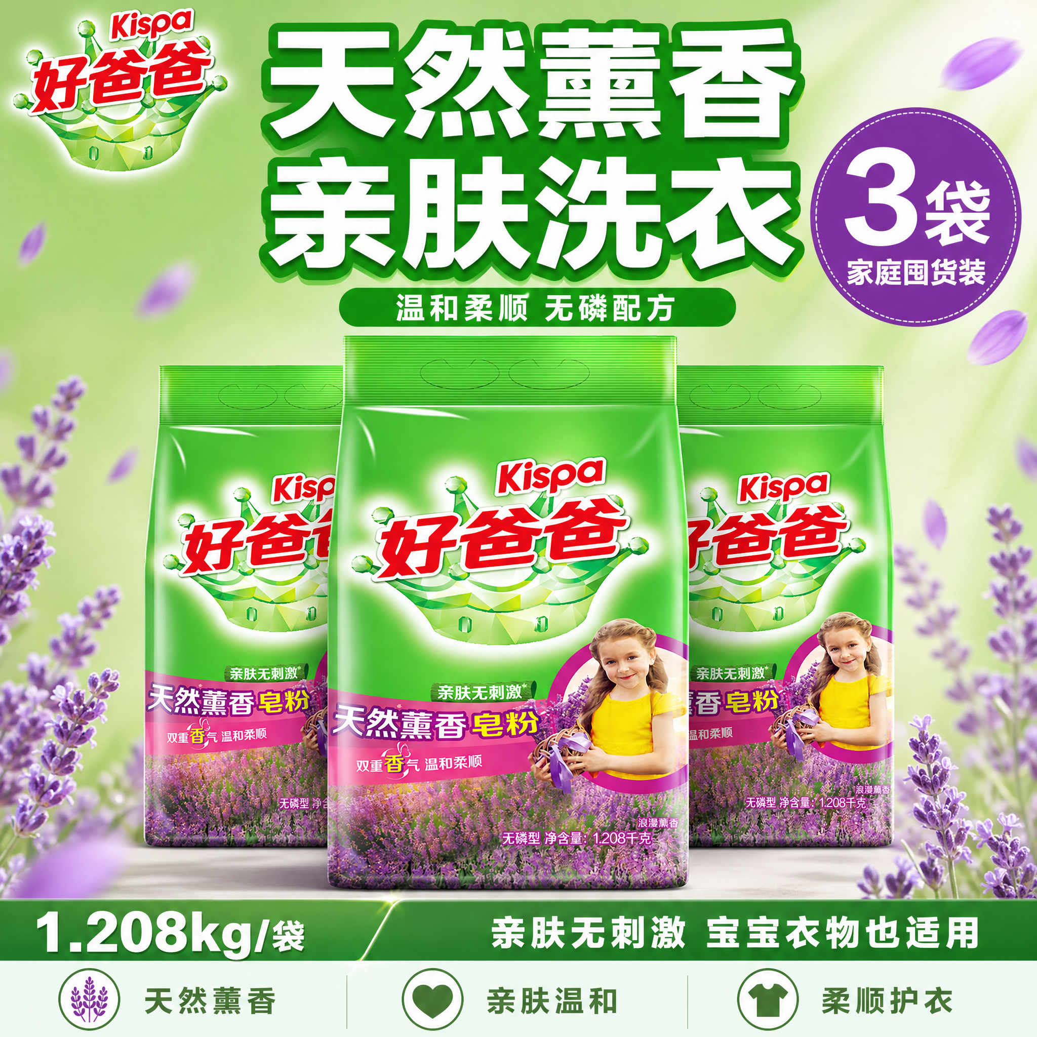 [单张主图] 好爸爸天然薰香皂粉 1.208kg 3件装 抖音… - 图片创意预览