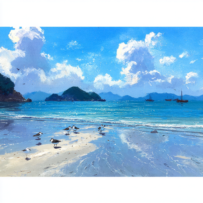 现代美学，色彩颗粒，丙烯画、布面油画，色粉画，岩彩画，扁平化，光影艺术，插画、绘本插图、风景、自然主题、肌理触感等，复杂的细节，细致的描绘，肌理纸制作与画面特殊效果的把控是作品的灵魂，画面细腻耐人寻味预览效果