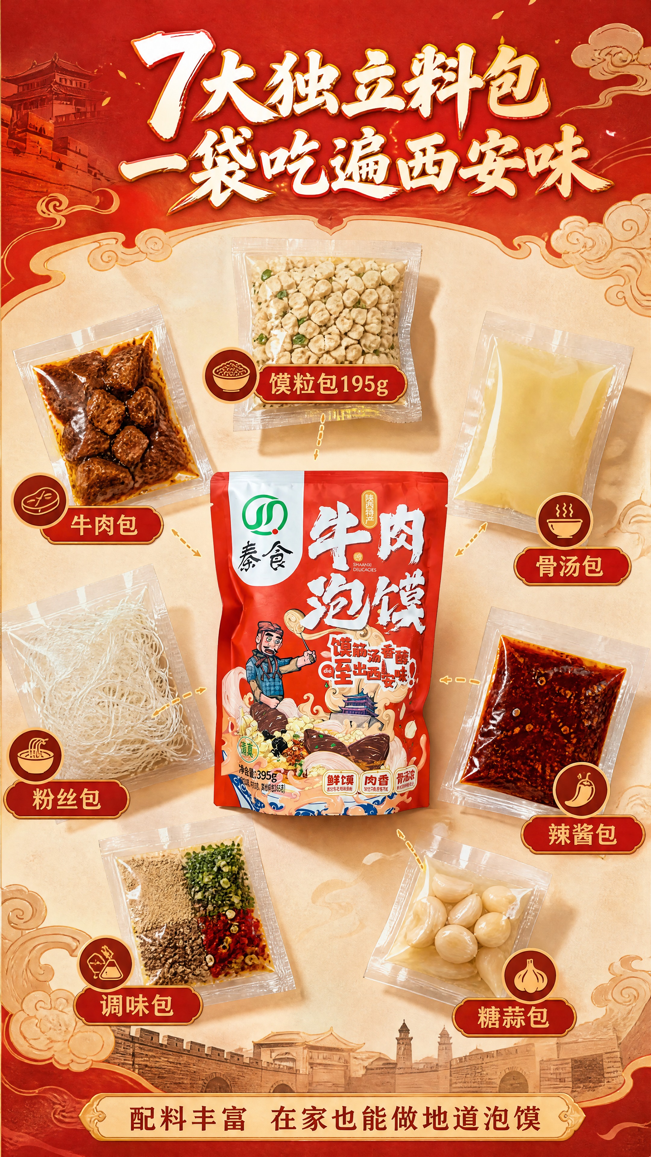 [商品] 使用【图1】秦食牛肉泡馍背面配料图和【图2】正面包装… - 图片创意预览