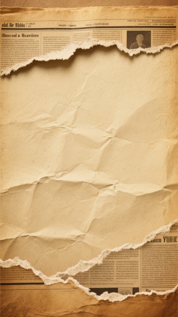 复古报纸撕纸风格，顶部和底部为泛黄的报纸边缘，呈现自然撕裂的不规则毛边效果，中间区域是略带米黄色的旧报纸底色，整体配色以复古棕褐色系为主，纸张纹理清晰可见，具有年代感的纸张褶皱和细微破损细节，营造出怀旧的撕裂报纸视觉效果。预览效果