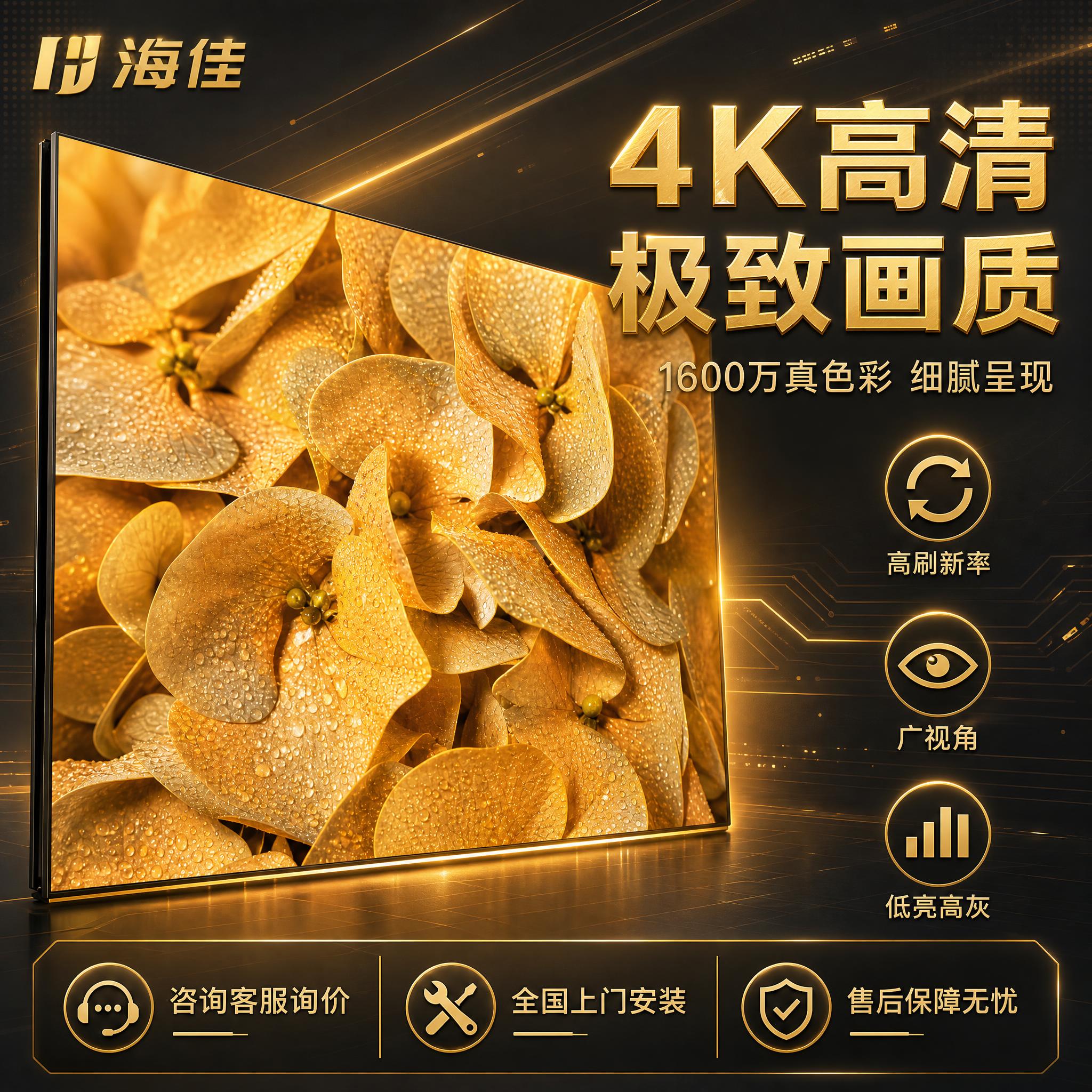 将这张4K高清LED显示屏主图改为金色科技风。整体色调改为金色… - 图片创意预览
