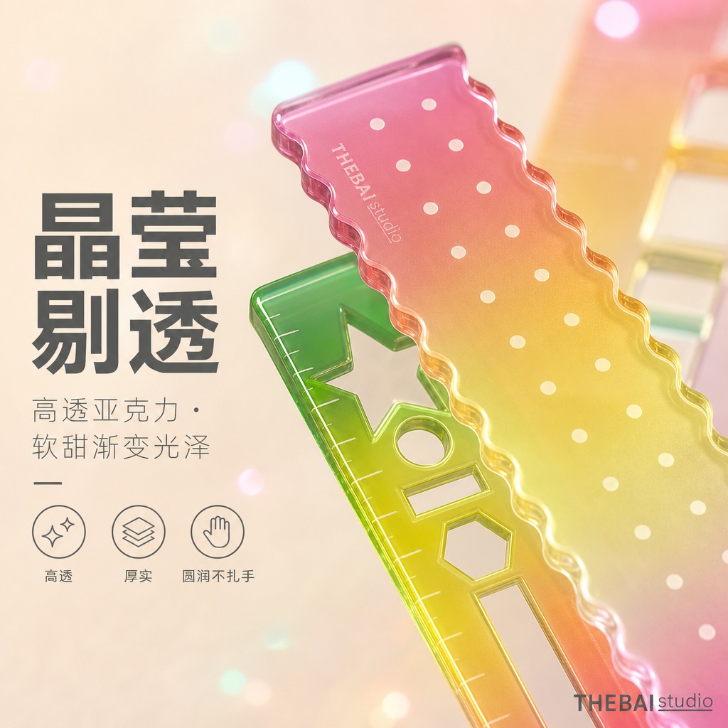 1:1方形构图，严格还原上传的THEBAI studio掌心尺… - 图片创意预览