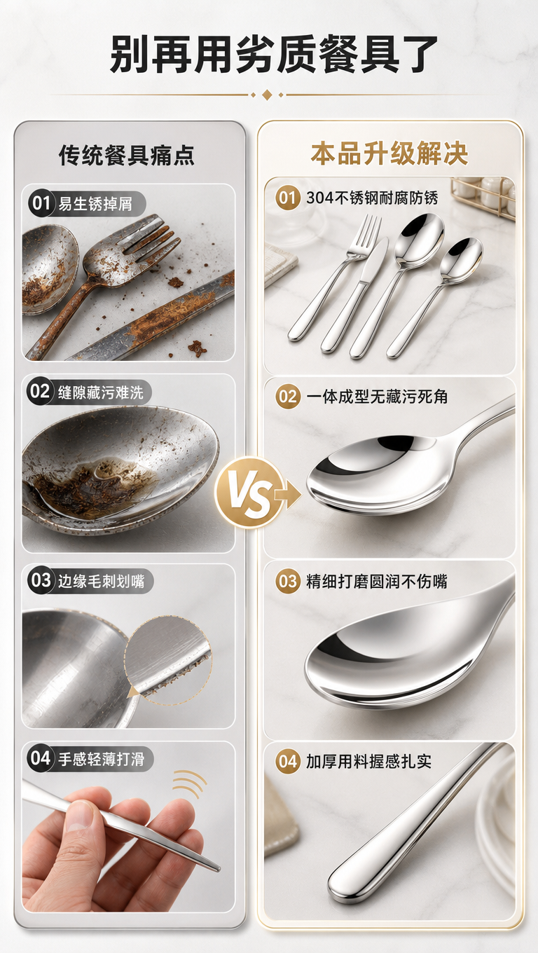 [商品] 使用【图1】不锈钢餐具4件套装；保留银色不锈钢材质、… - 图片创意预览