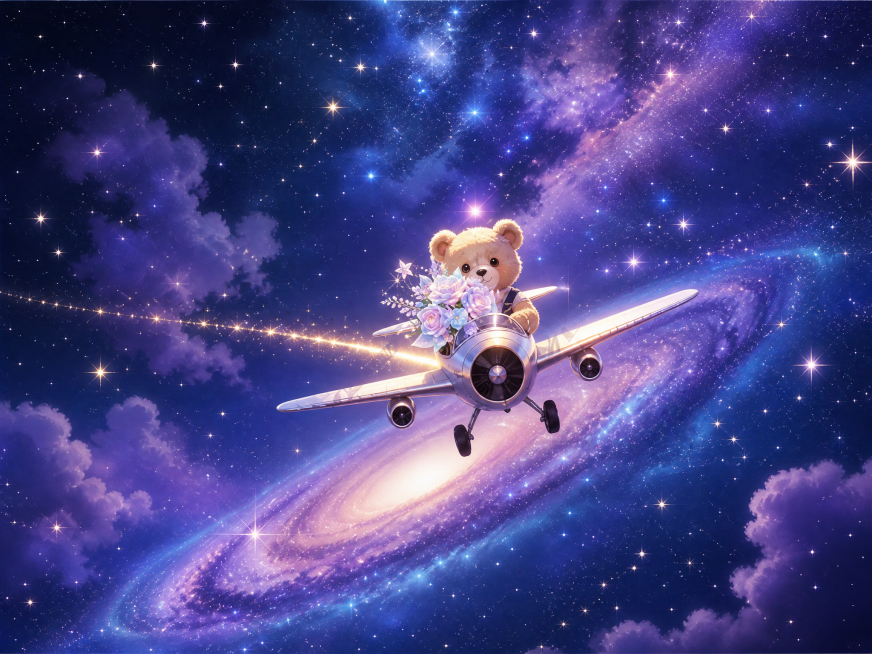 去掉图片中的水印，保持小熊和星空主体内容不变形，将图片宽高比修改为4:3预览效果