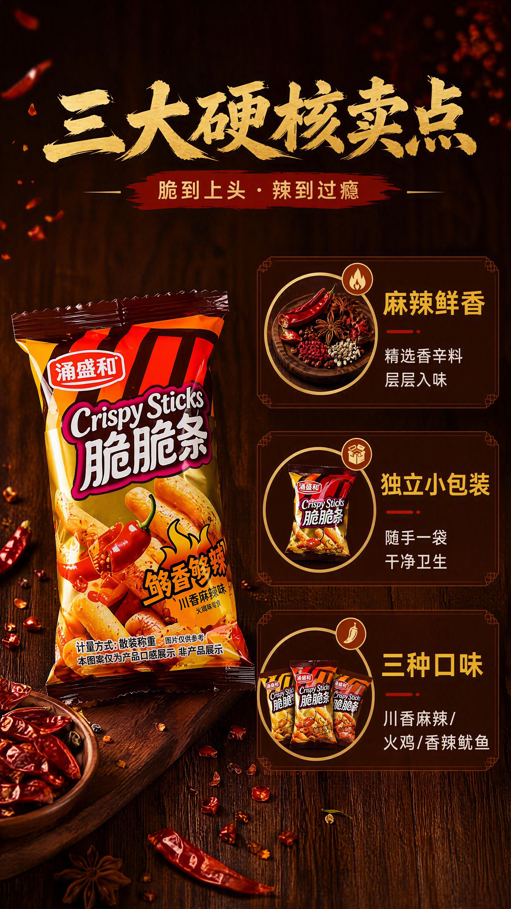 [第2张] 核心卖点总览-脆脆条三大卖点拆解页。本张使用【图1… - 图片创意预览