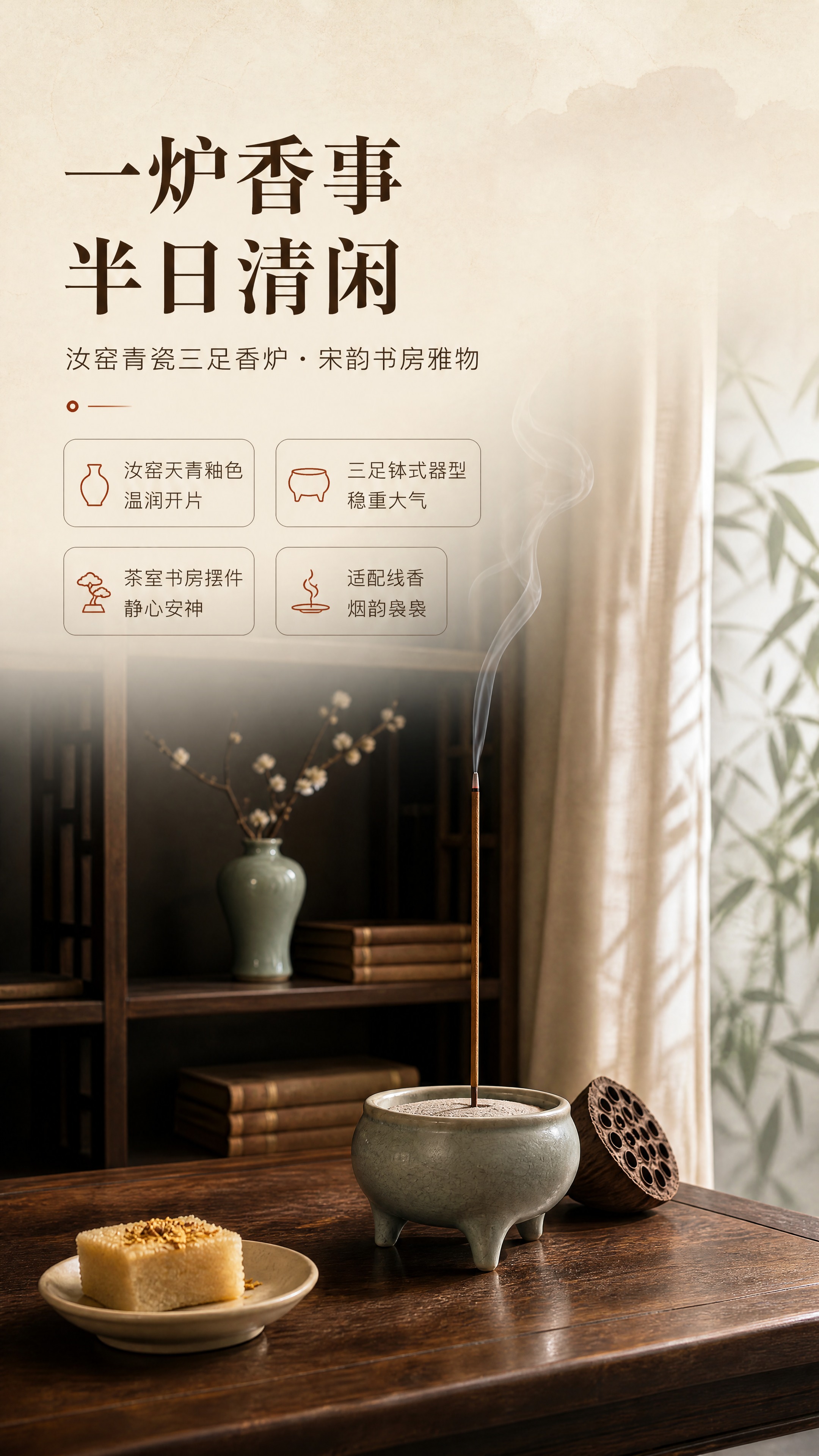 [商品] 使用【图1】汝窑青瓷三足线香炉；保留青灰汝窑釉色、三… - 图片创意预览
