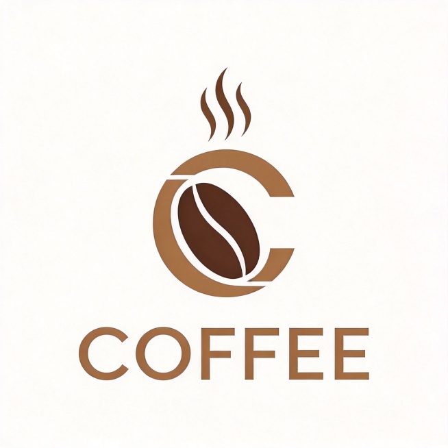 干净的纯白色背景。平面咖啡品牌logo设计，几何线条构成抽象咖啡豆与蒸汽造型，搭配极简无衬字体，低饱和大地色系配色，留白充足，整体风格简约现代高级轻奢，辨识度强预览效果