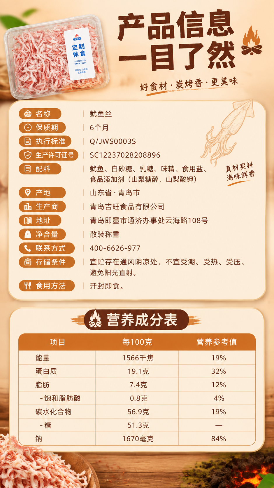 [商品] 采栗人碳烤鱿鱼丝，透明盒装产品小图置于左上角辅助展示… - 图片创意预览