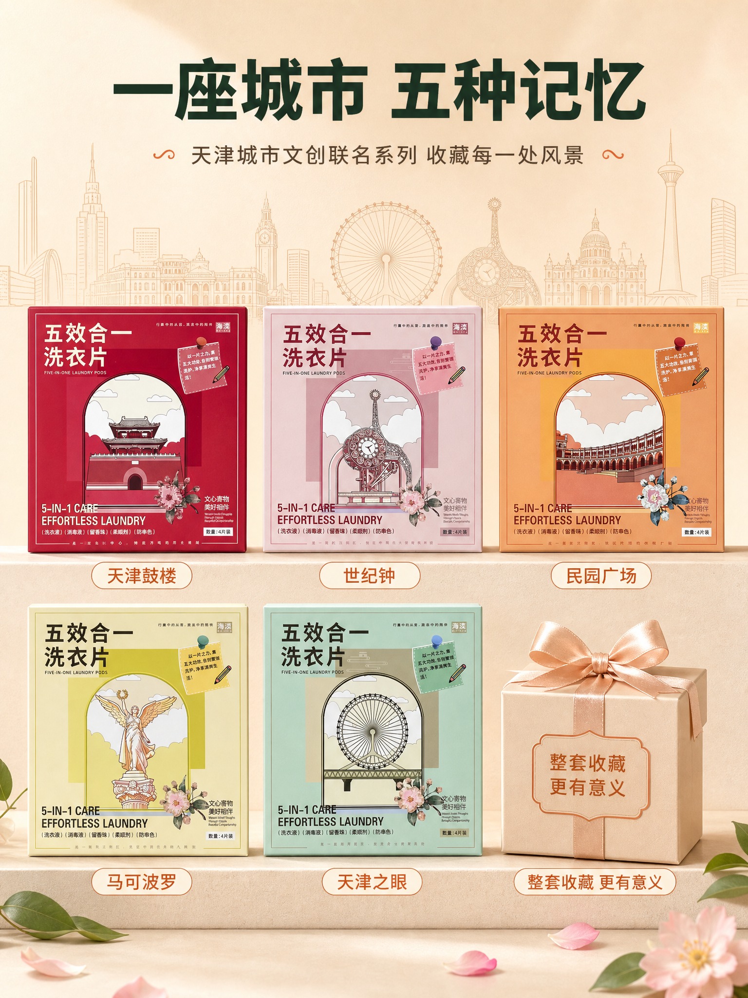 [商品] 使用【图1-图5】五款城市地标洗衣片闭合款；保留每款… - 图片创意预览