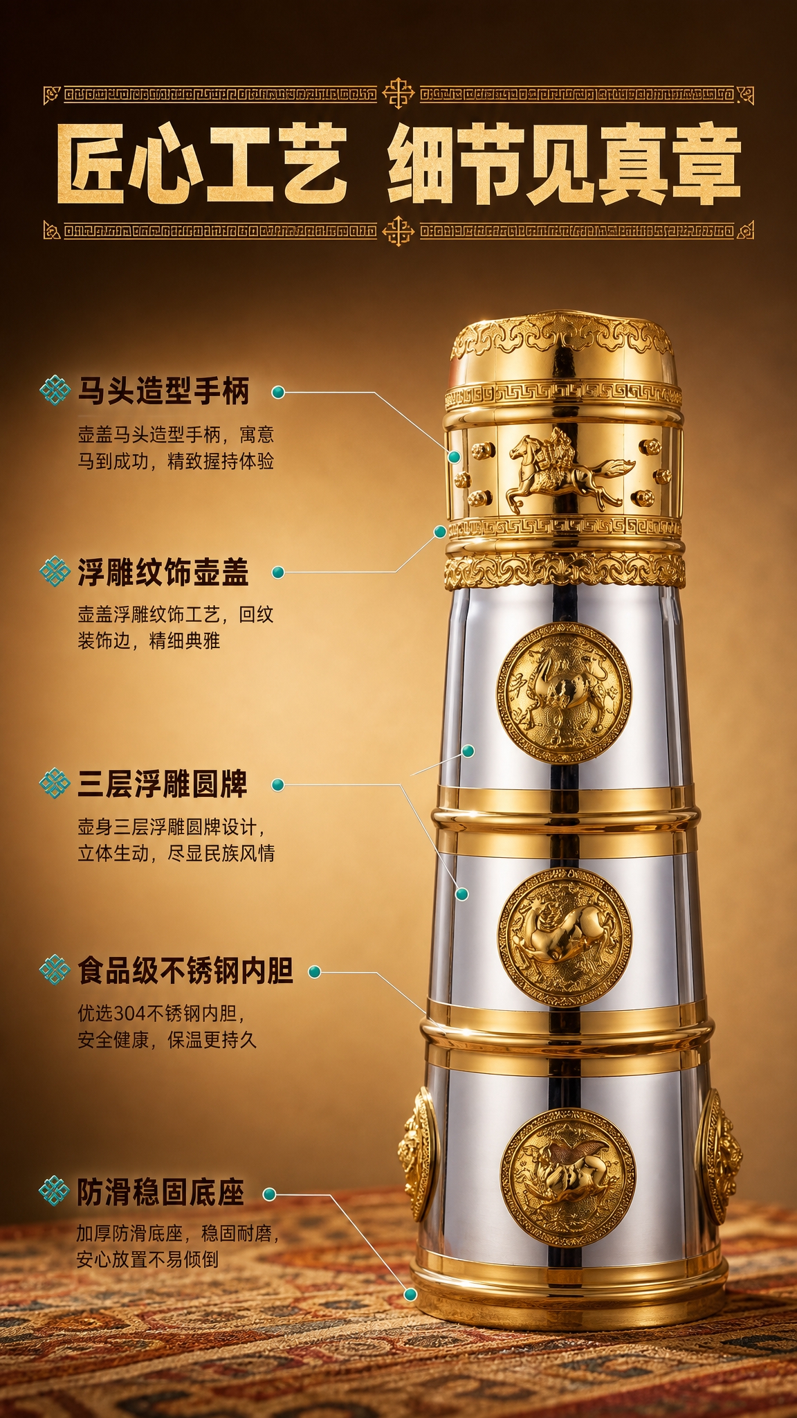 [商品] 使用【图3】金银双色款保温水壶；保留马头手柄、三层浮… - 图片创意预览