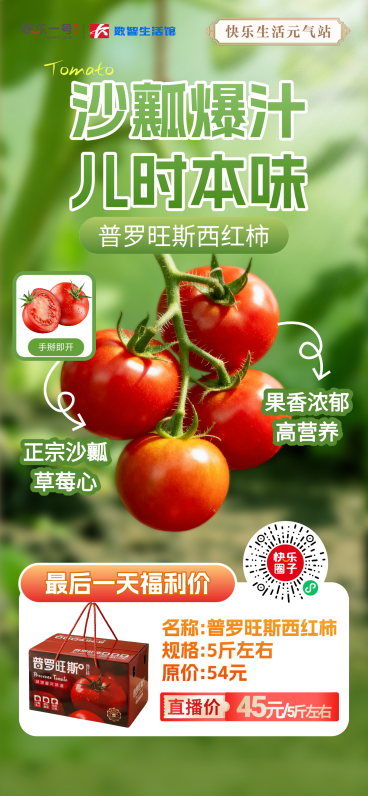 生鲜西红柿促销宣传简约清新全屏竖版海报预览效果