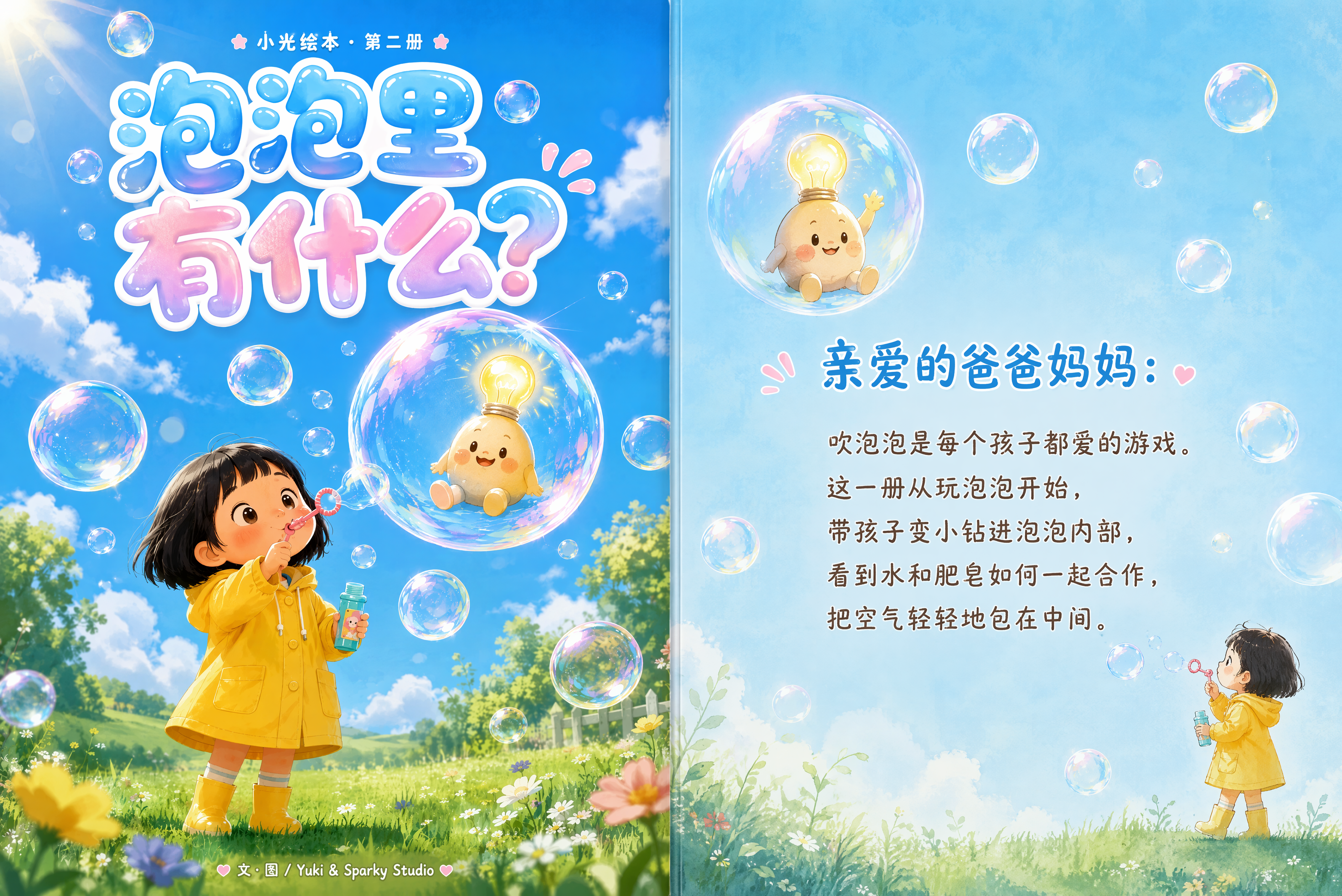 儿童绘本对开页设计，横版。左侧是封面，右侧是导读页，两页中间有… - 图片创意预览