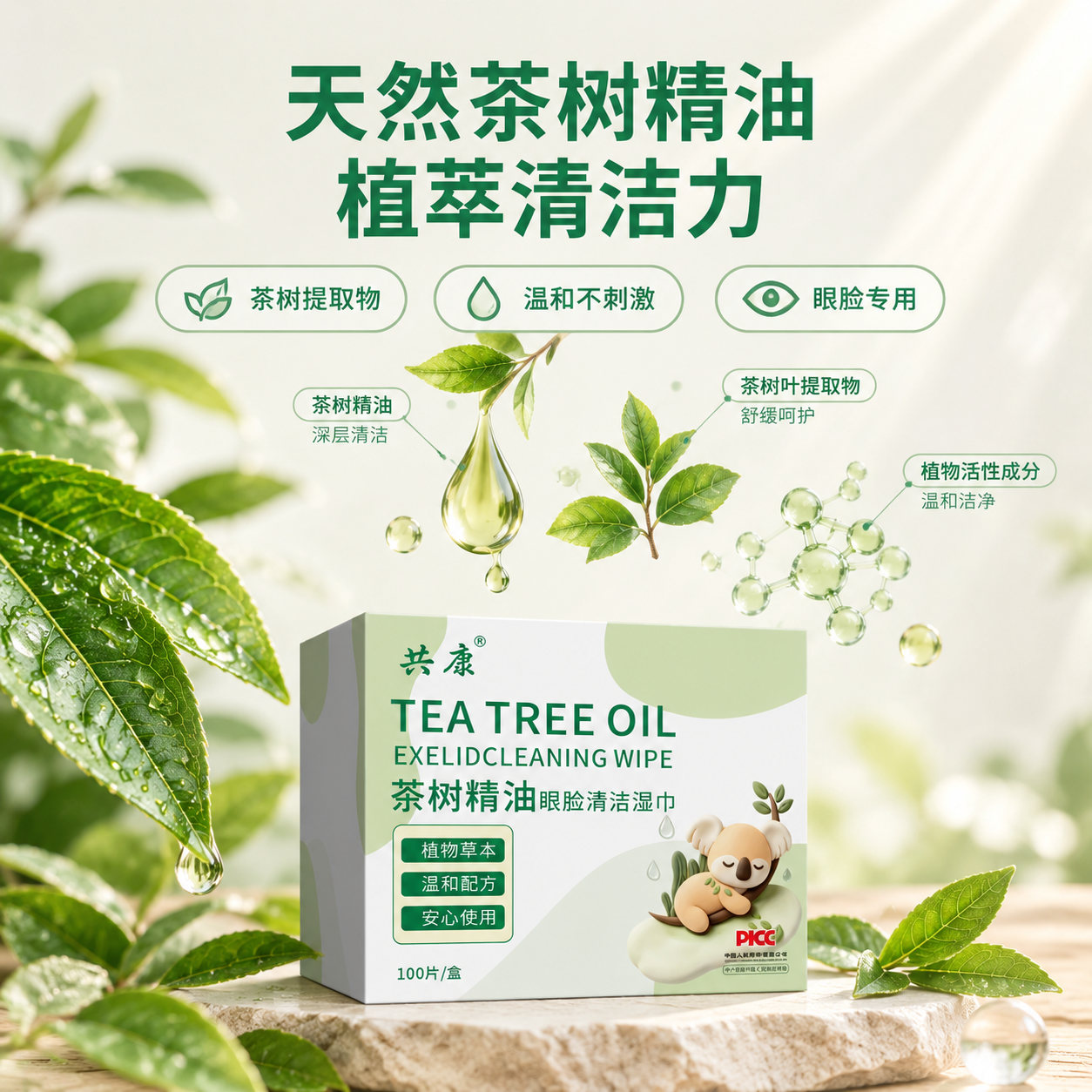 [主图-2] 核心成分解析，展示茶树精油天然植萃成分，强化温和… - 图片创意预览