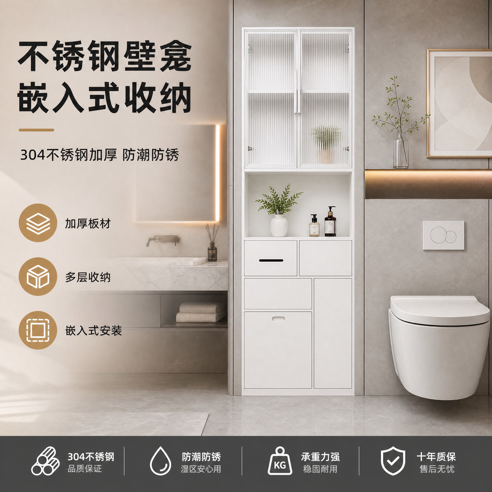 [主图1-1:1] 白色长虹玻璃门高柜款不锈钢壁龛，淘宝1:1… - 图片创意预览