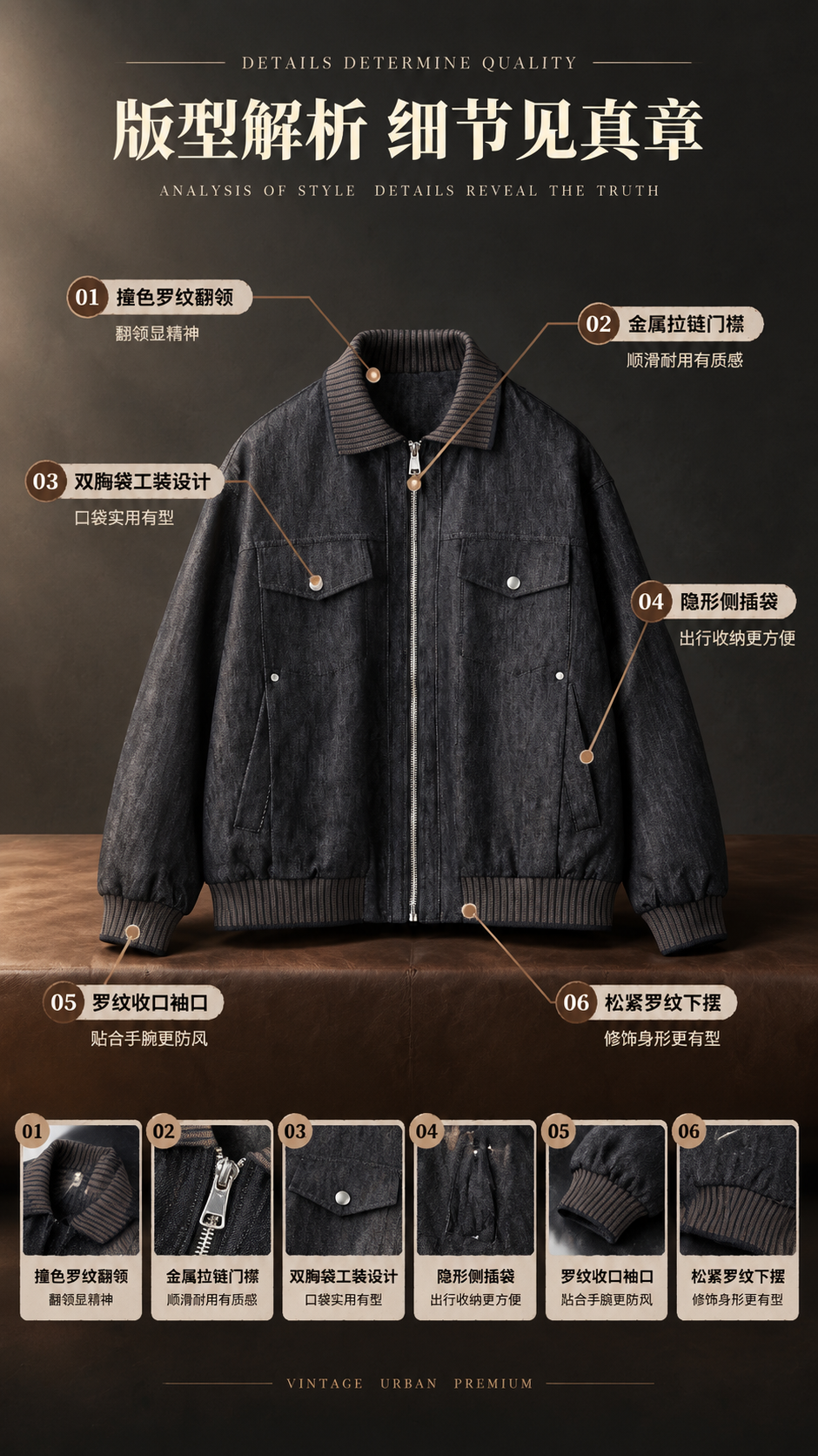 [商品] 使用【图1】深灰牛仔翻领拉链夹克；商品处理：保留翻领… - 图片创意预览