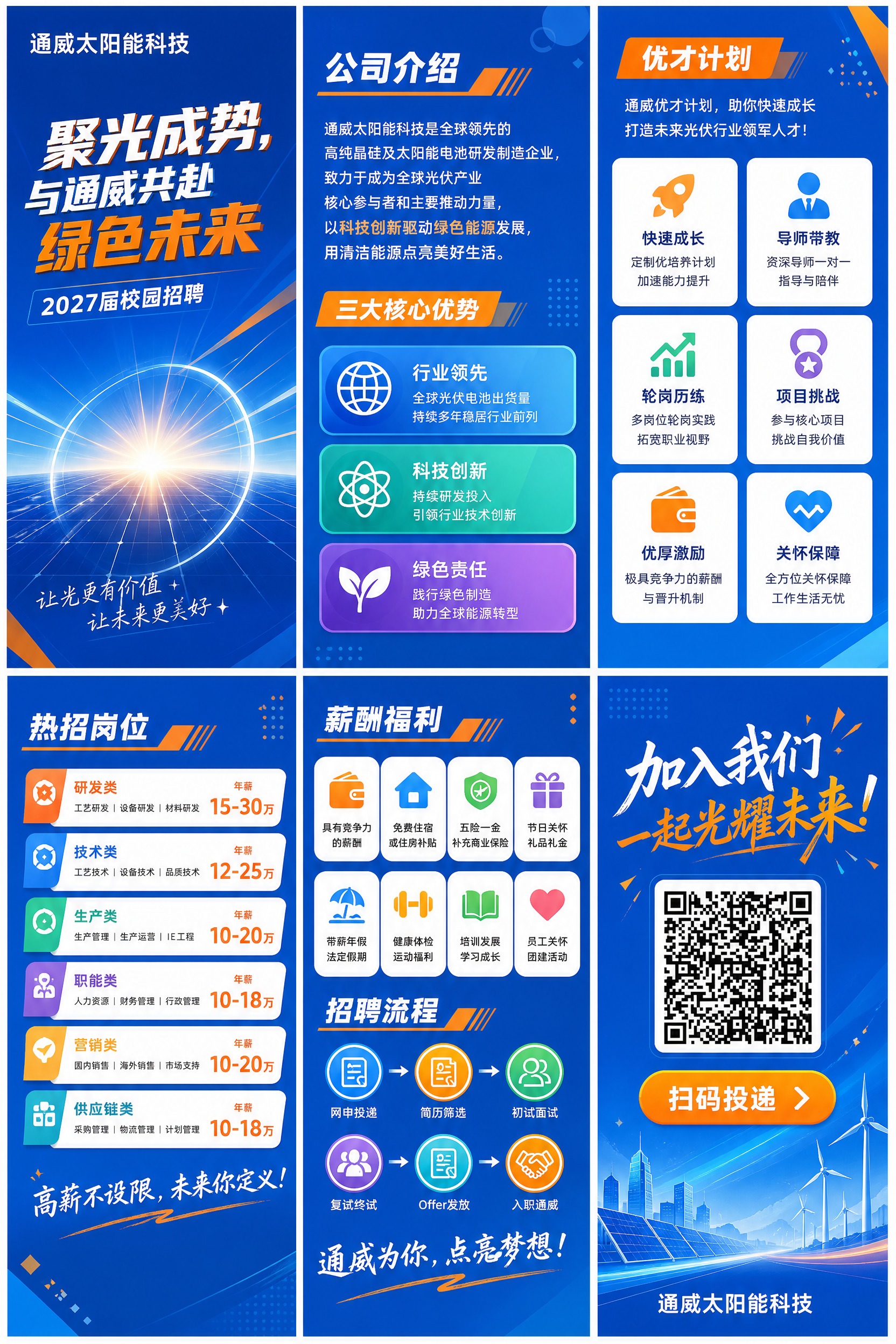 通威太阳能科技2027届校园招聘竖版三折页手册设计展示图，竖版… - 图片创意预览