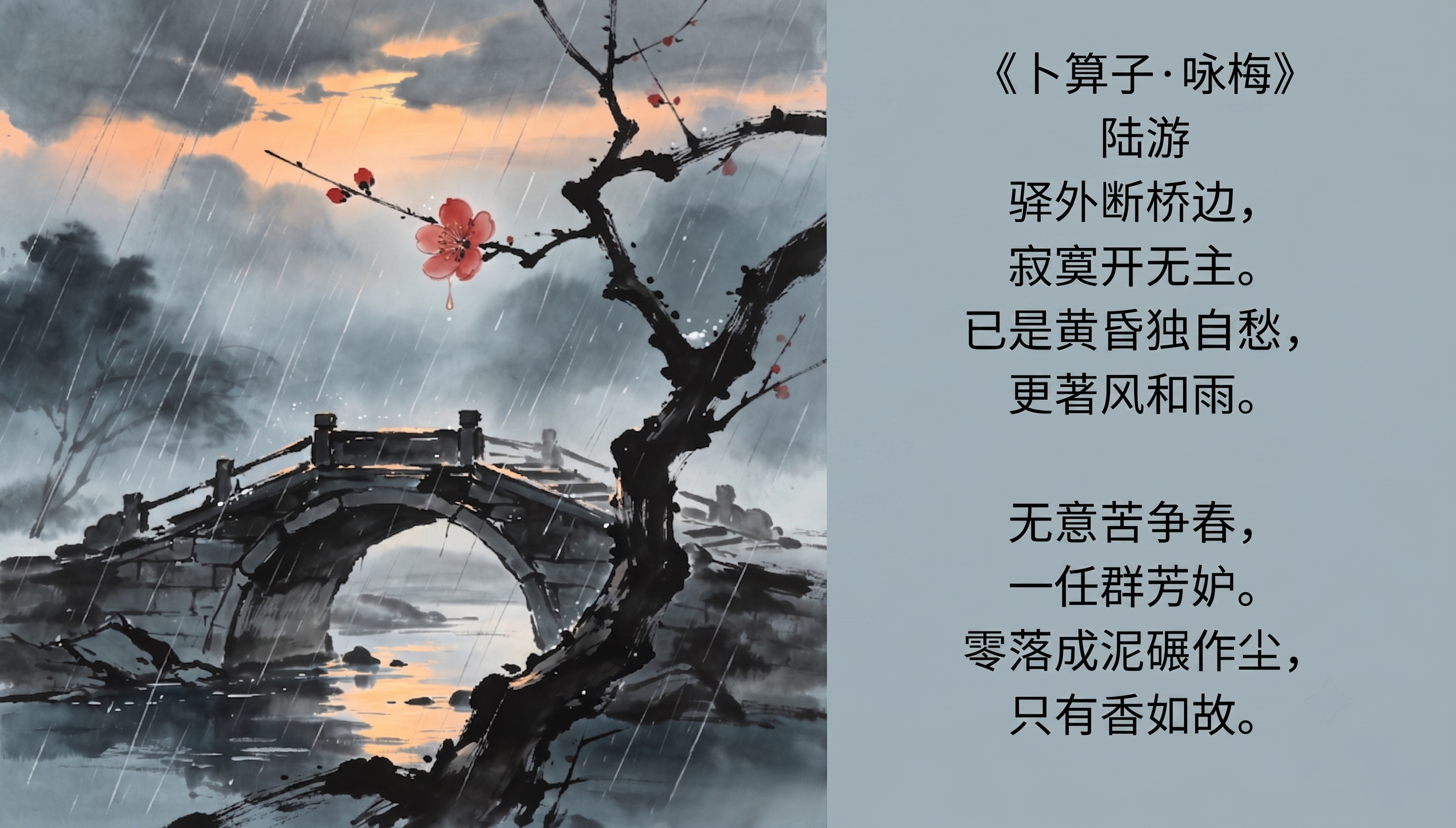 将右边文字部分的白色底色，换成左侧水墨画的灰蓝色基调颜色，保留… - 图片创意预览