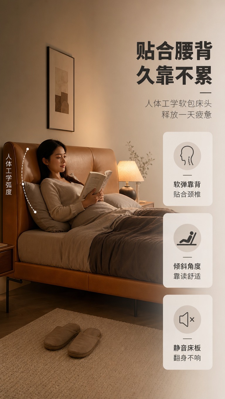 [商品] 使用【图1】意式极简头层牛皮软包实木床；保留床头软包… - 图片创意预览