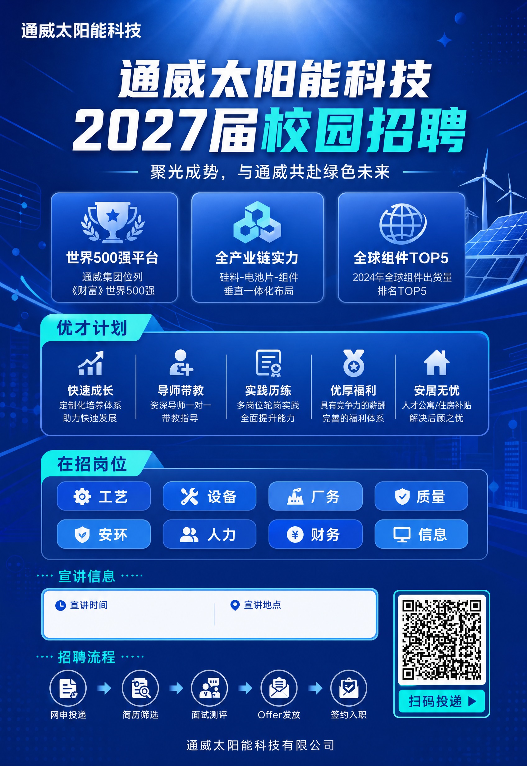 通威太阳能科技2027届校园招聘张贴海报，竖版2:3比例。整体… - 图片创意预览