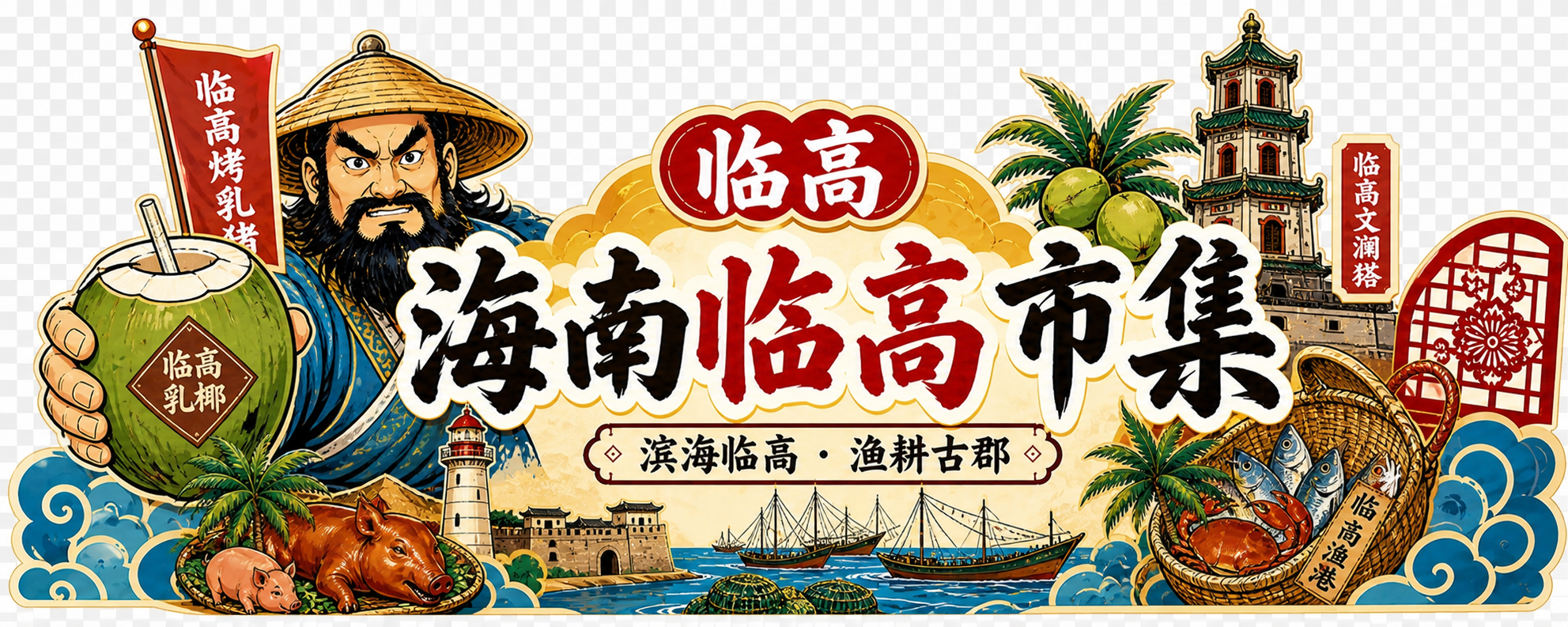 参考图同款风格的市集门头插画，保持原构图版式和国潮手绘风格，将… - 图片创意预览
