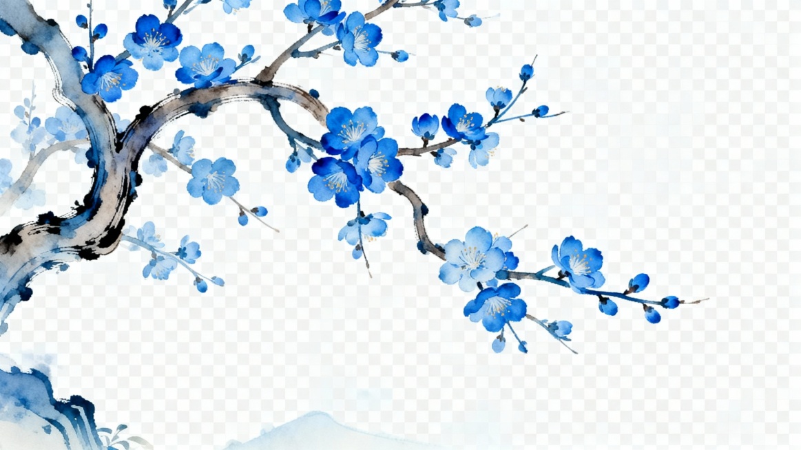 古风花枝，远景，蓝色，png，16:9，生成2张预览效果