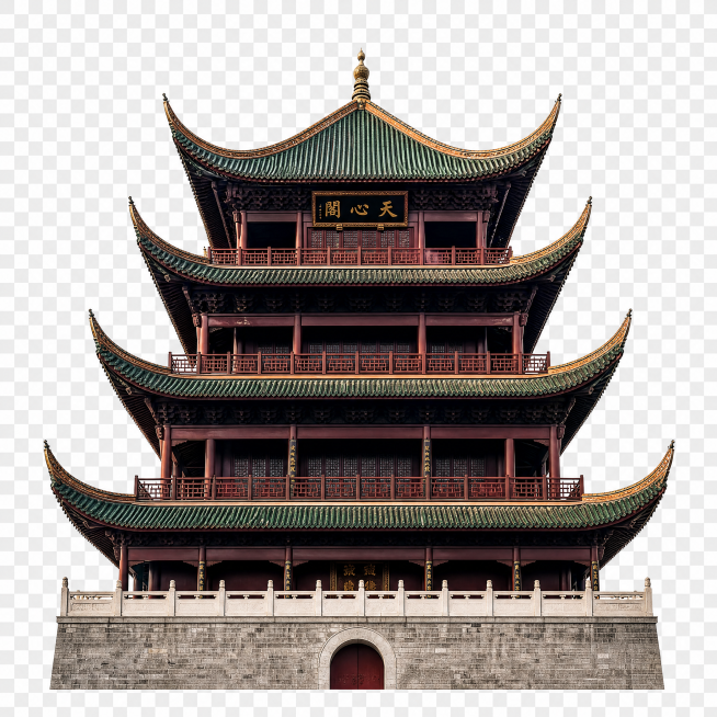 长沙地标建筑天心阁，抠图形式，去除背景，只保留建筑主体，清爽干净风格，png透明背景，高清写实预览效果