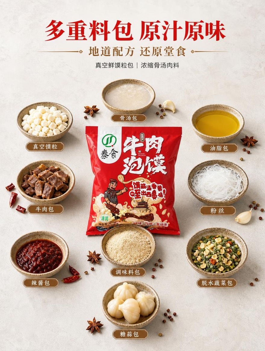 地道国风陕味美食商业摄影，温润醇厚，干净明亮。 九宫格微弧环绕… - 图片创意预览