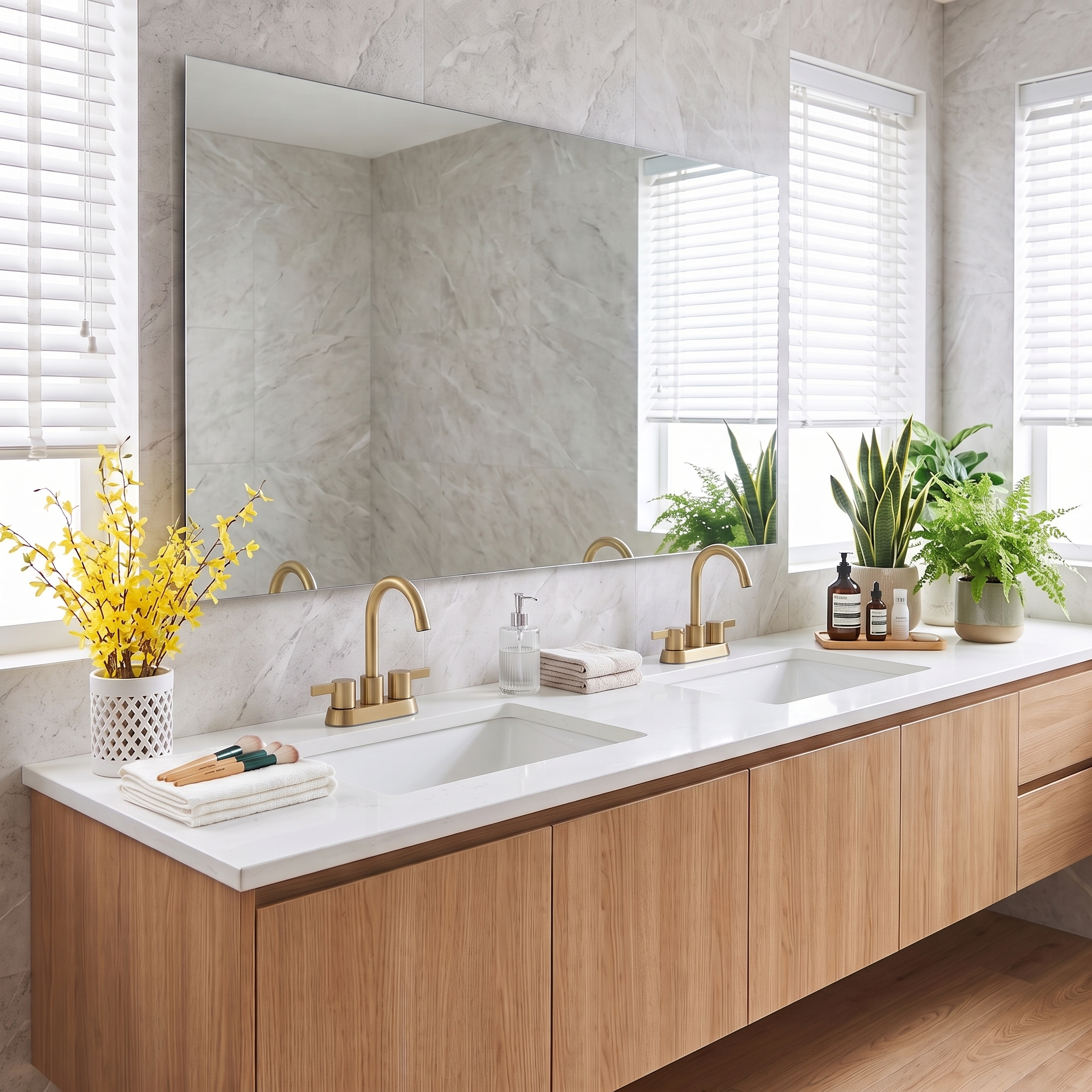 A modern double sink bathroom v… - 图片创意预览