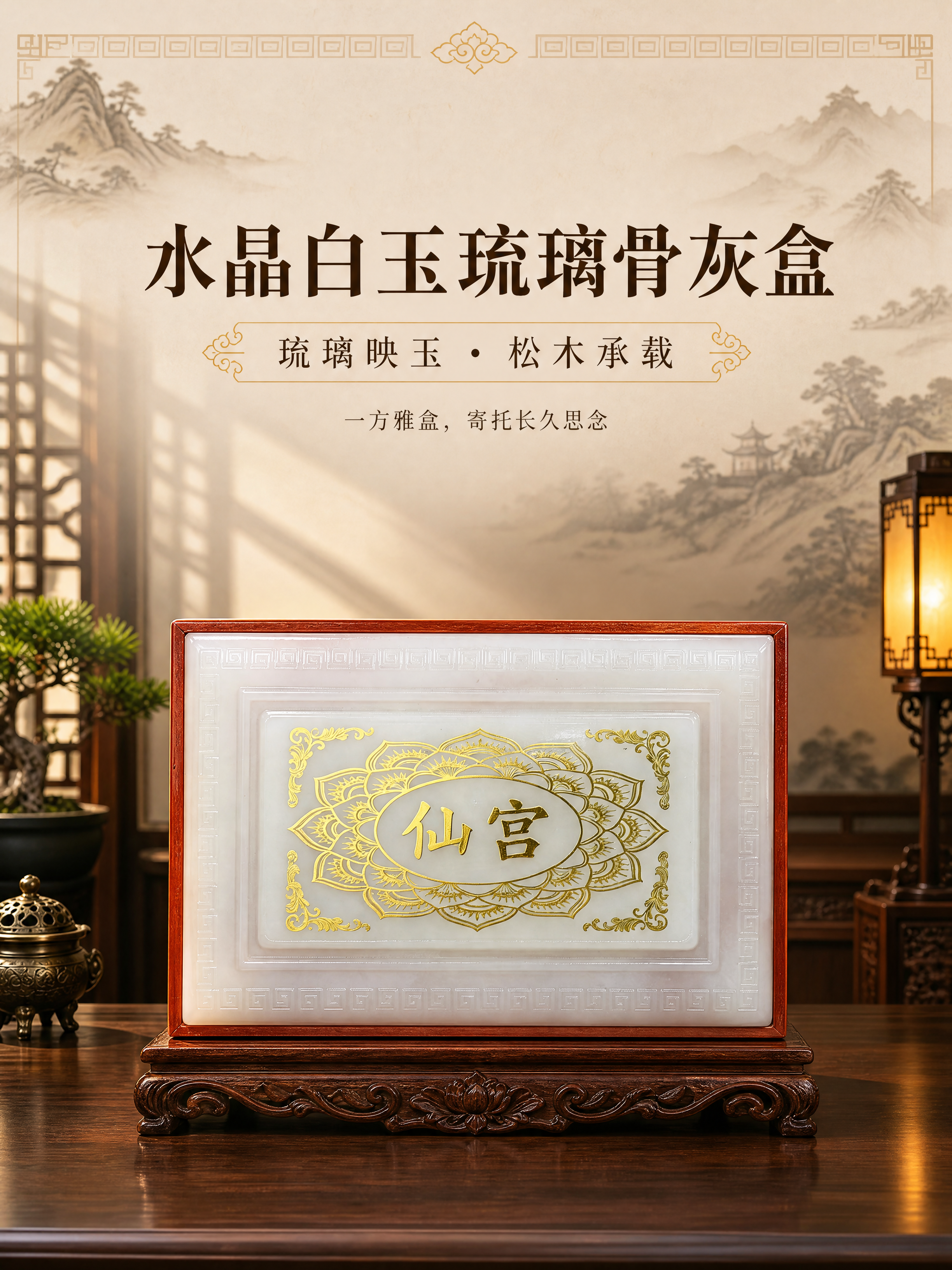 [商品] 使用【图1】水晶白玉琉璃骨灰盒正面图；保留盒体白色琉… - 图片创意预览