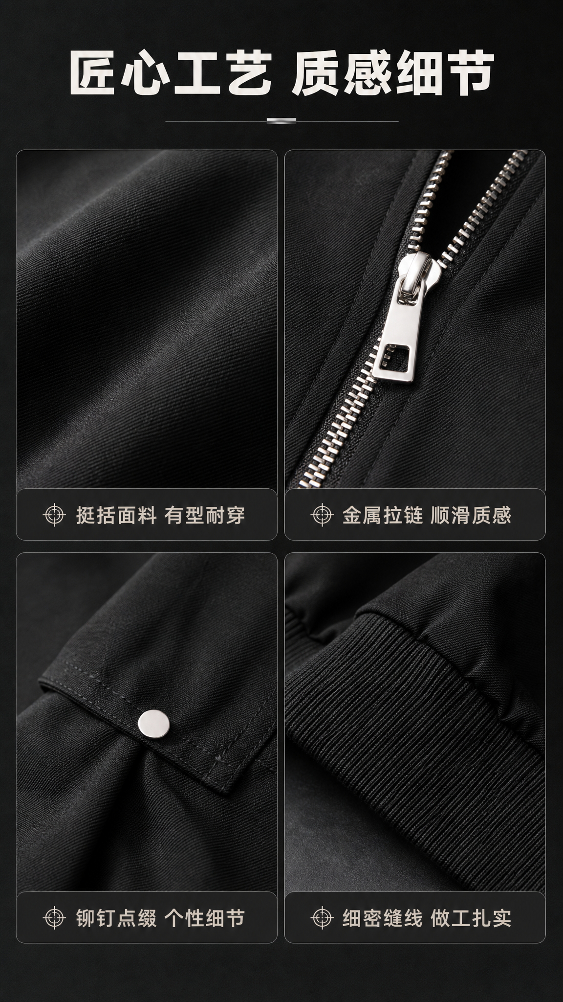 [商品] 使用【图1】黑色立领男士夹克；商品处理：保留立领、金… - 图片创意预览