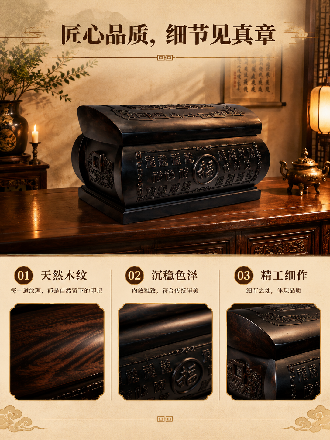 [商品] 使用【图1】百福红花梨实木骨灰盒斜侧角度（用于整体展… - 图片创意预览
